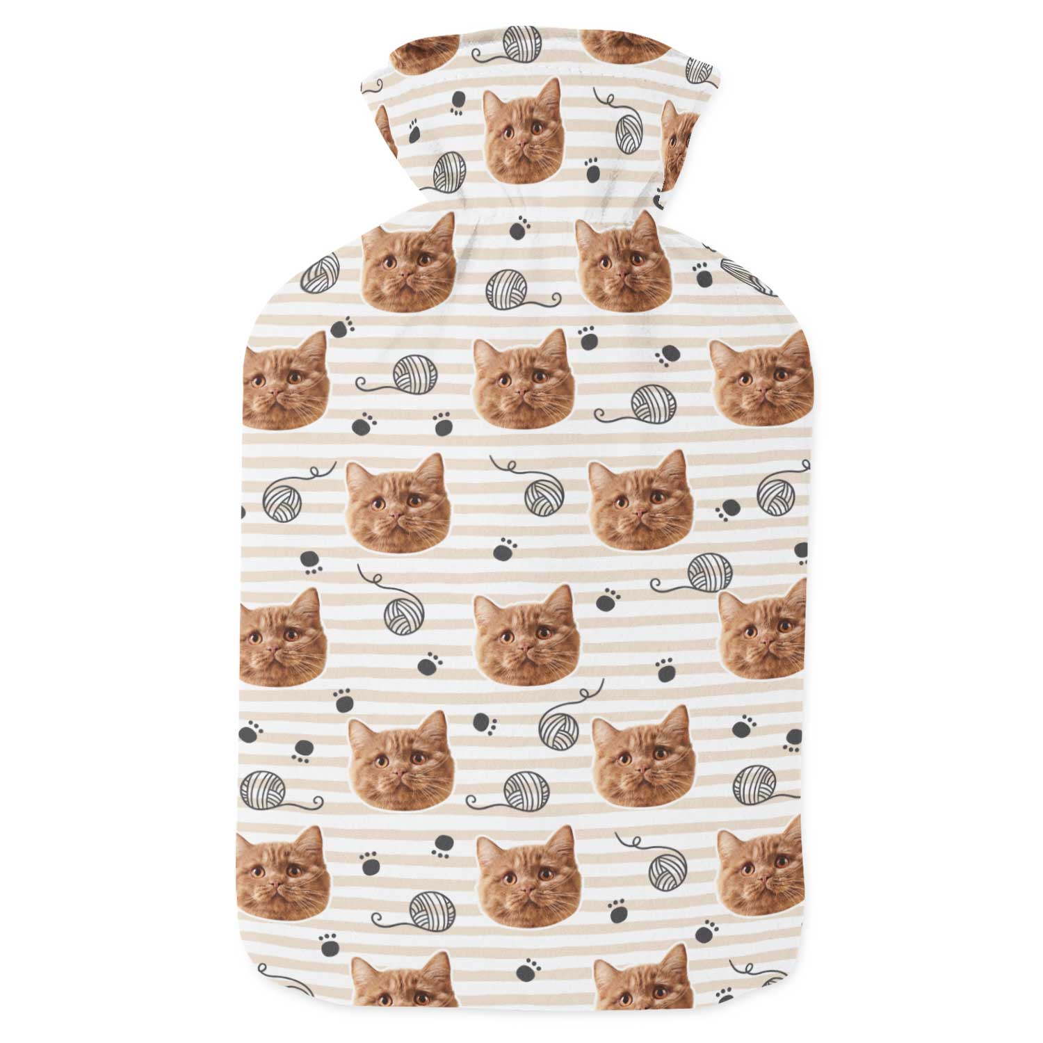 Yarn & Cat Paw Prints Personalised Hot Water Bottle