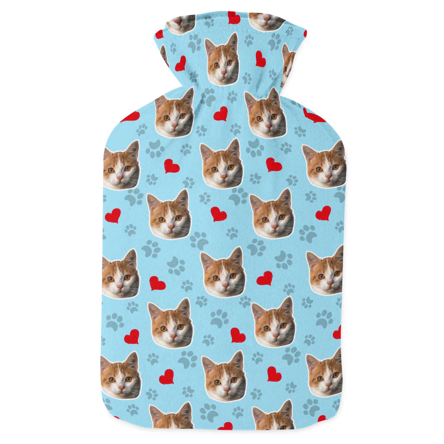 Cat Paw Prints & Hearts Hot Water Bottle
