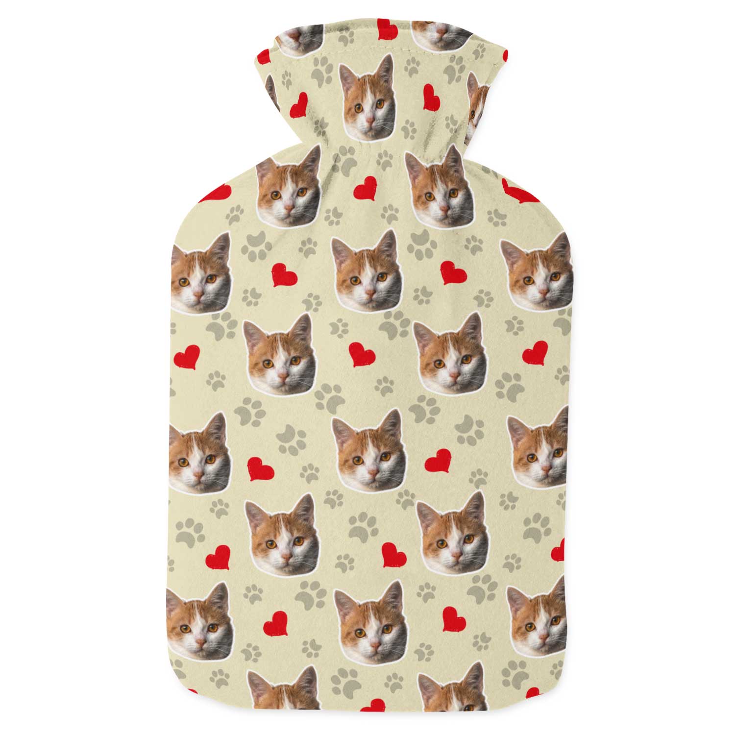 Cat Paw Prints & Hearts Hot Water Bottle