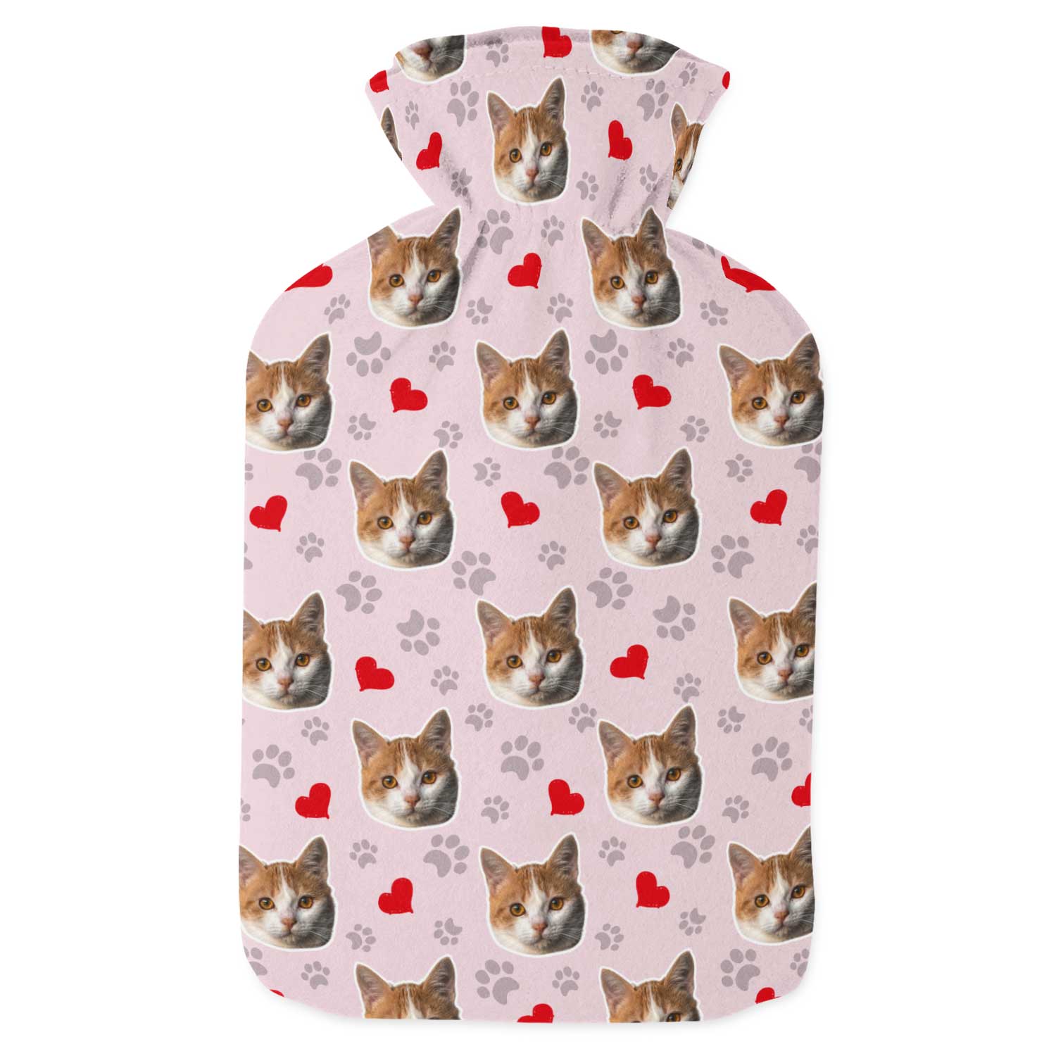 Cat Paw Prints & Hearts Hot Water Bottle