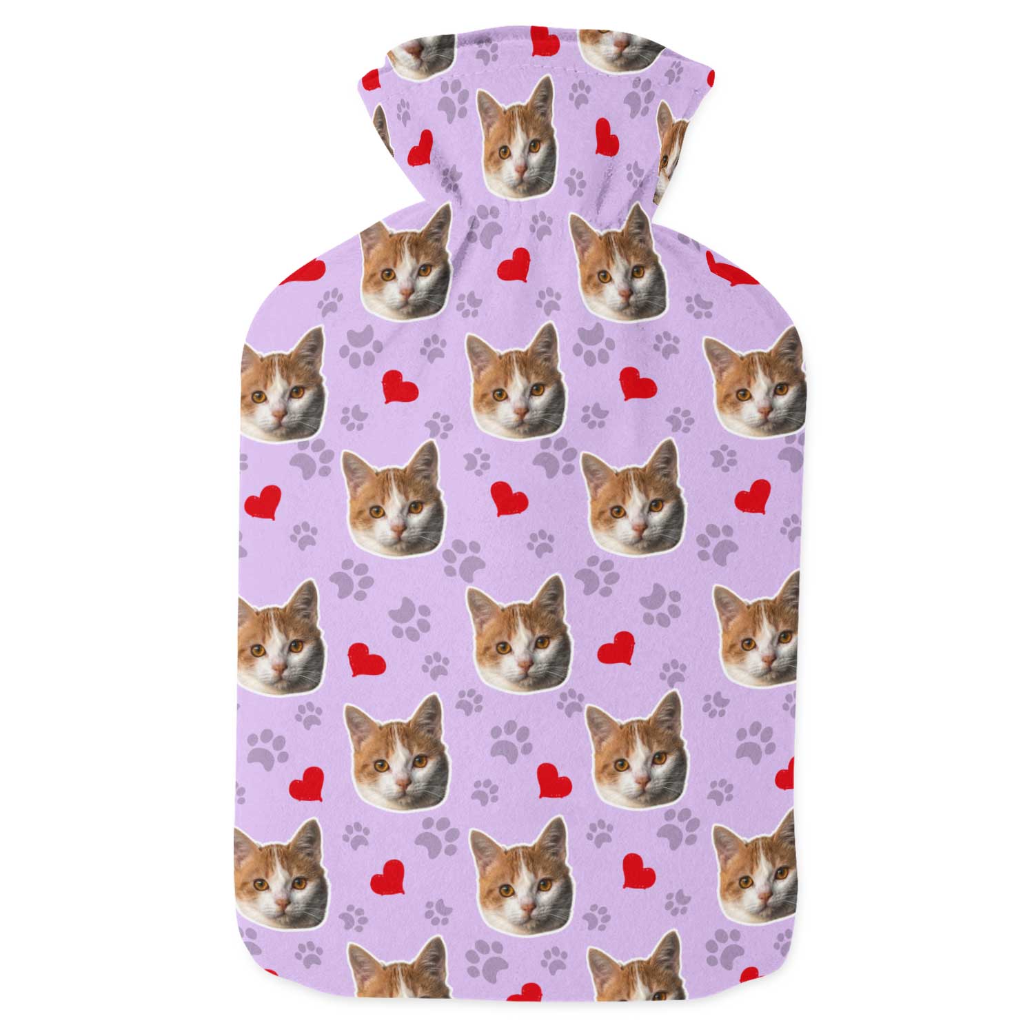 Cat Paw Prints & Hearts Hot Water Bottle