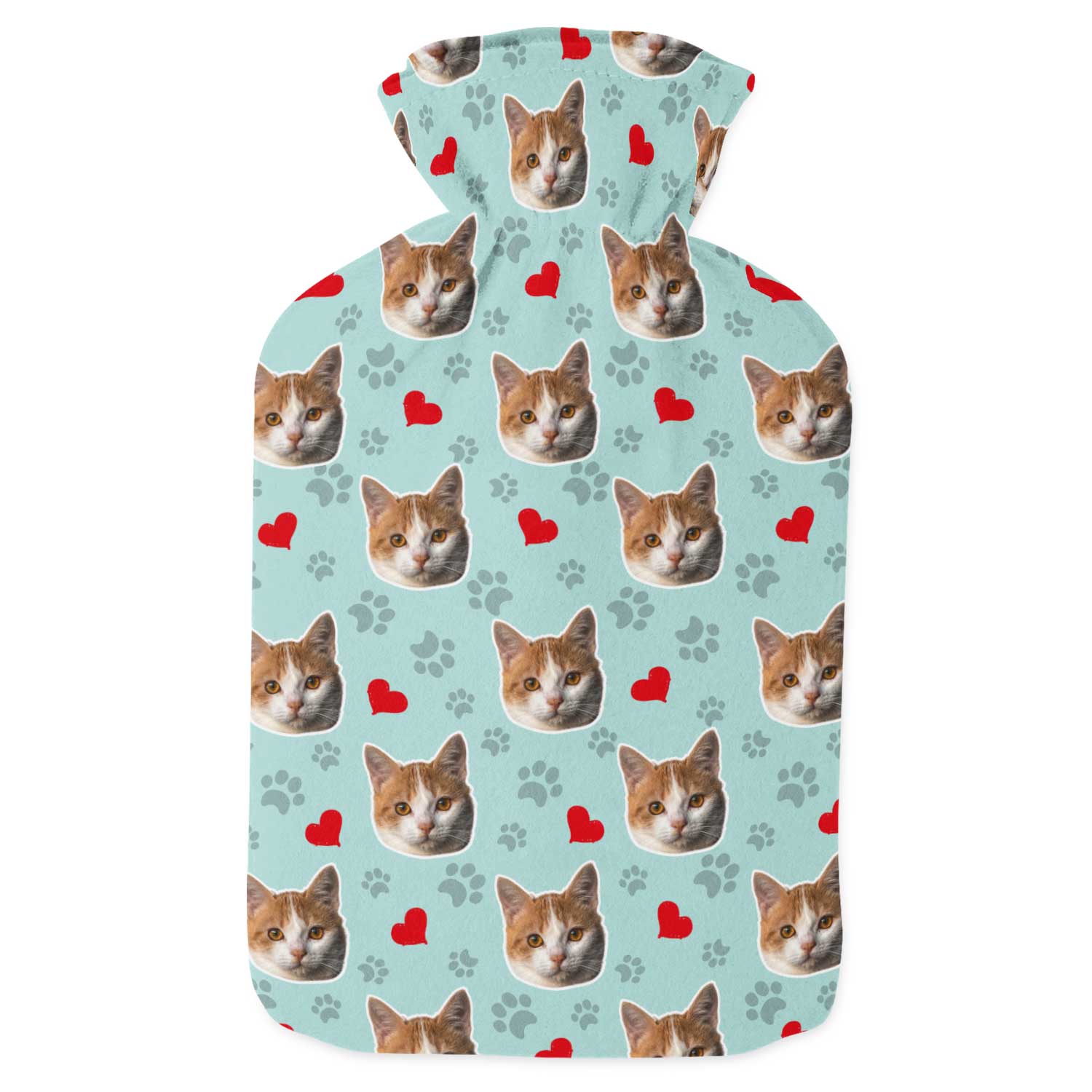 Cat Paw Prints & Hearts Hot Water Bottle