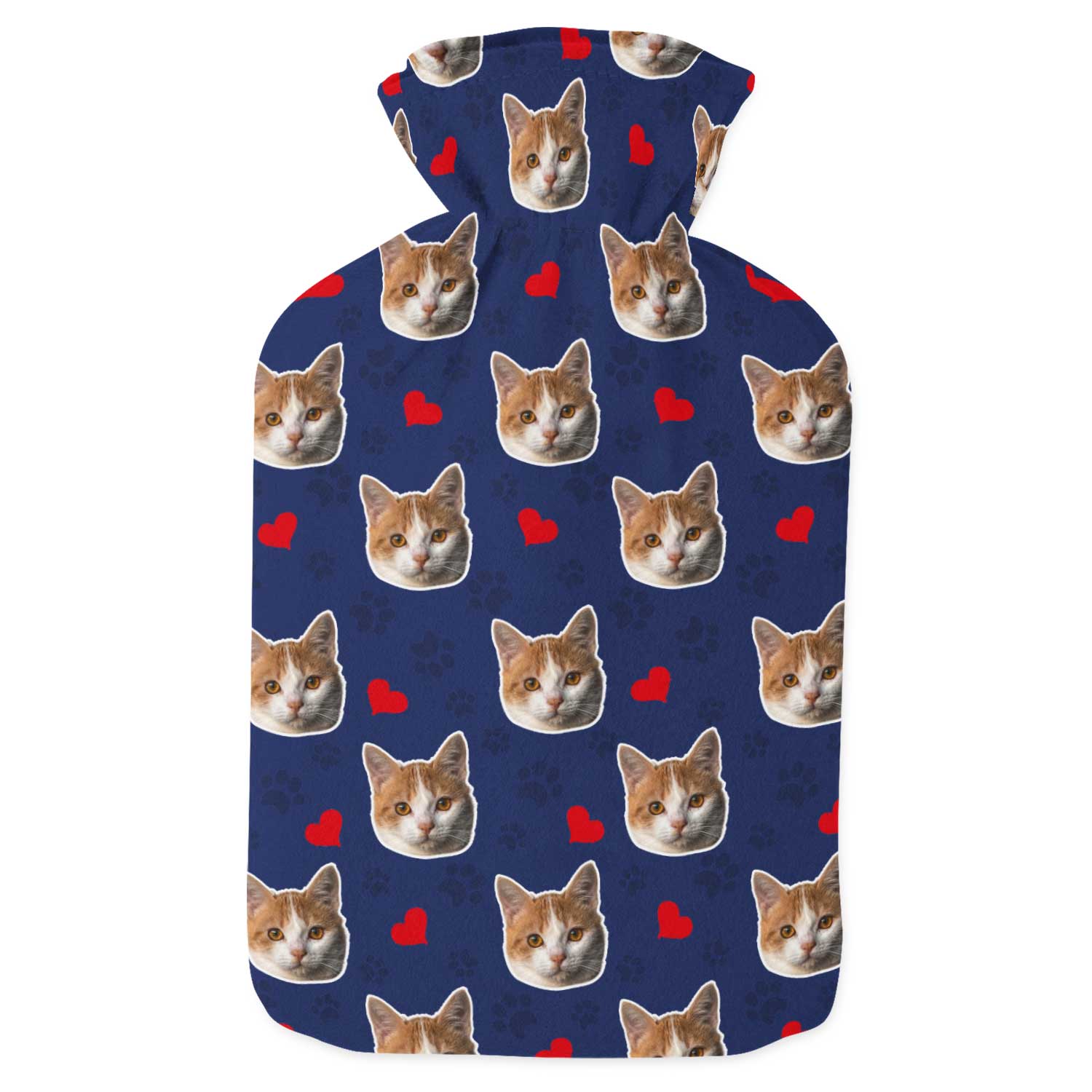 Cat Paw Prints & Hearts Hot Water Bottle