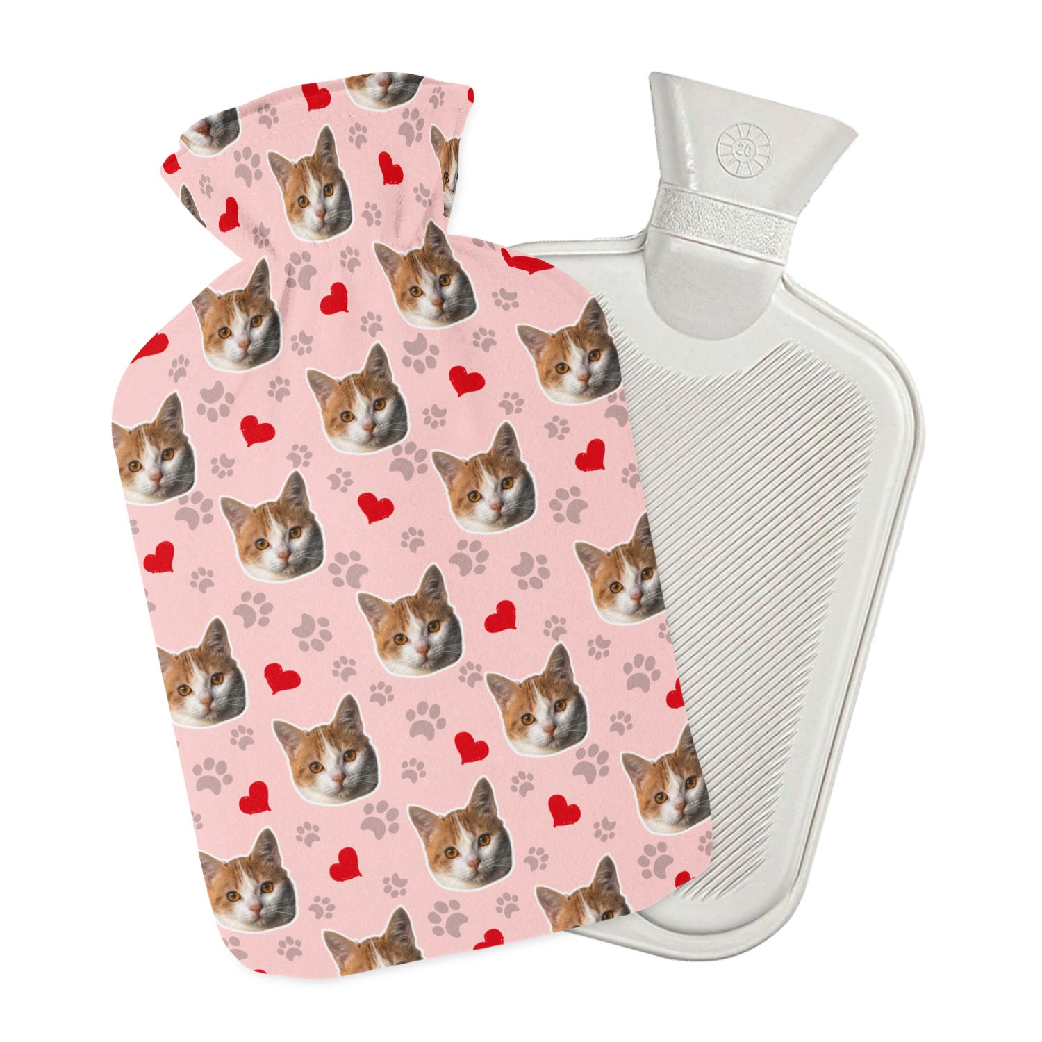 Cat Paw Prints & Hearts Hot Water Bottle