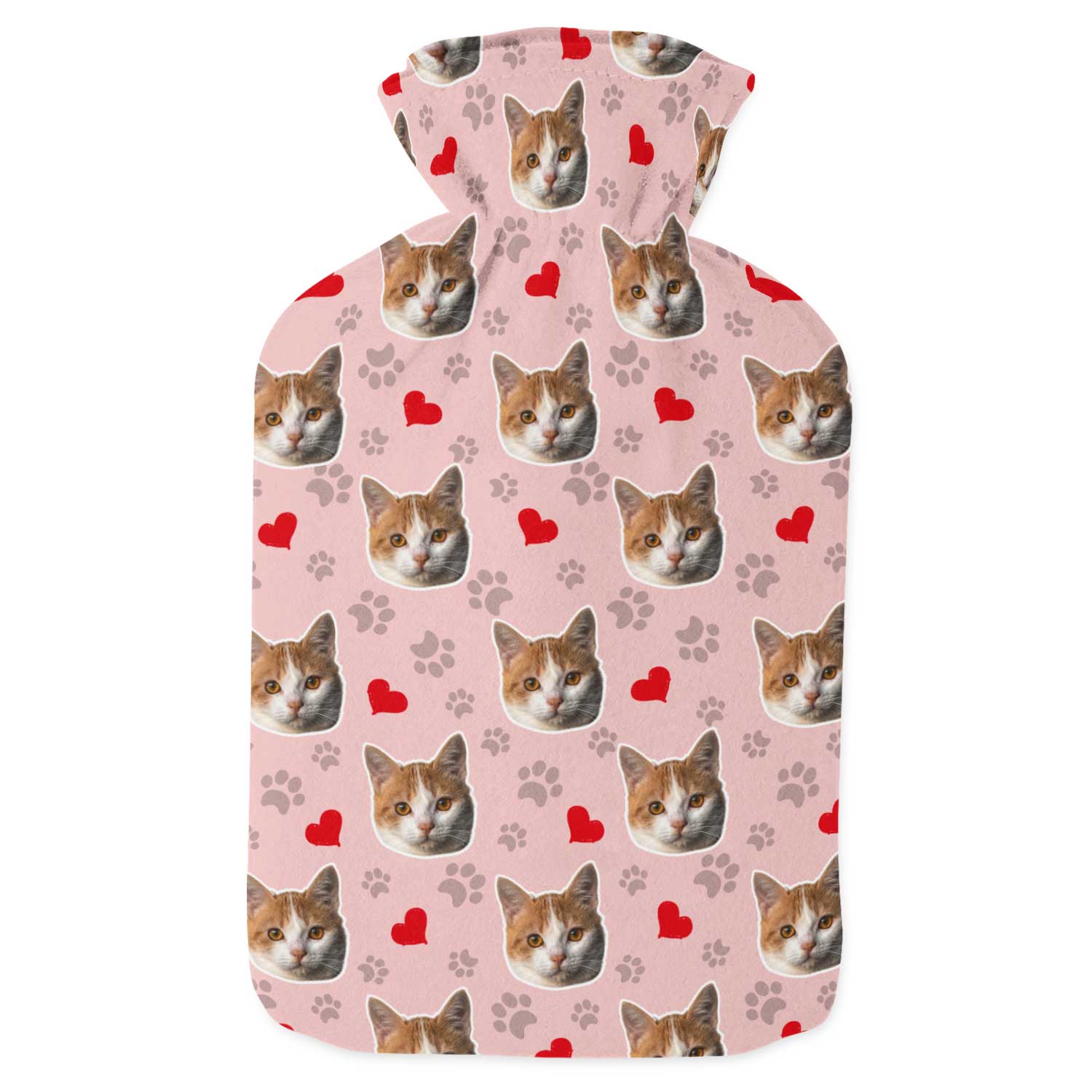 Cat Paw Prints & Hearts Hot Water Bottle