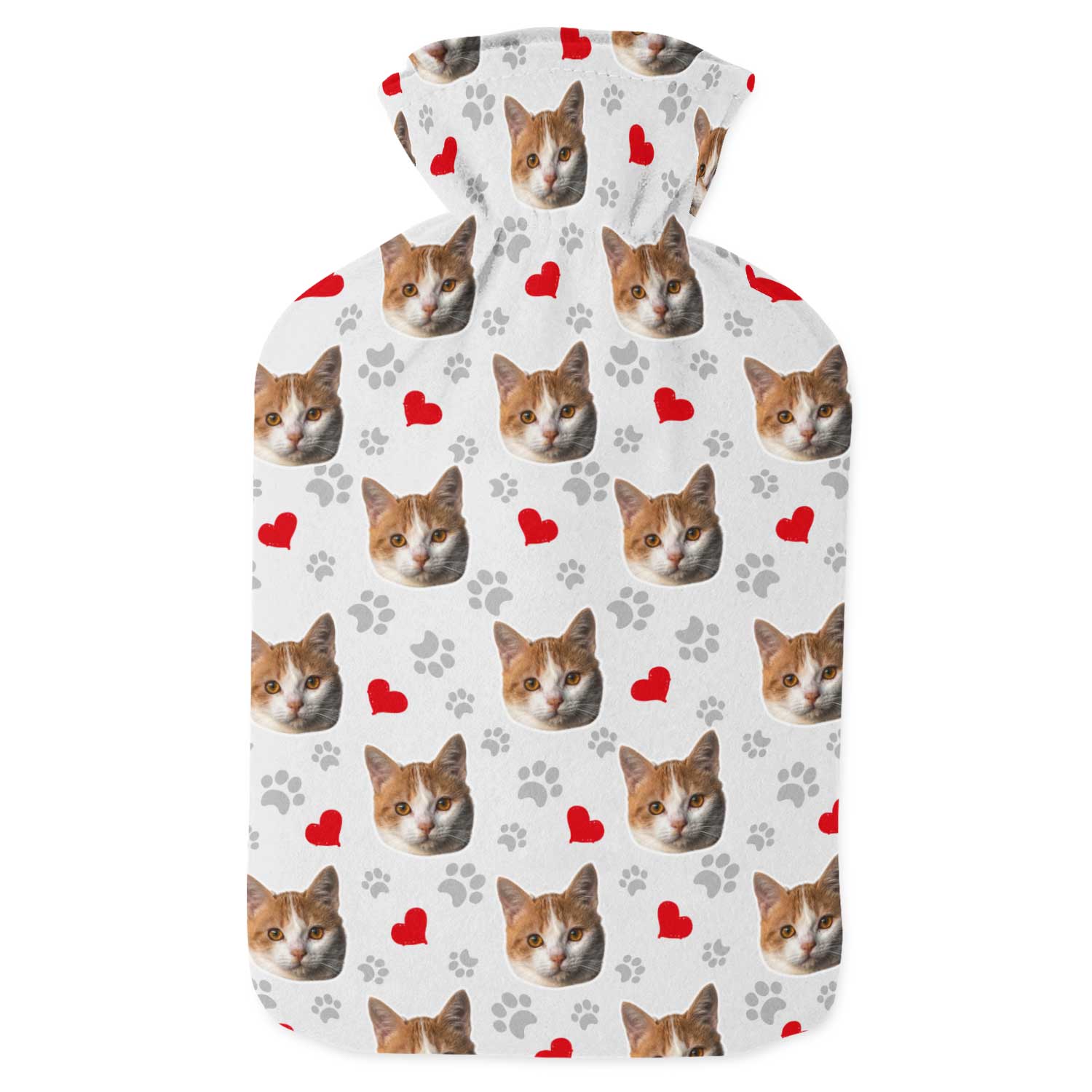 Cat Paw Prints & Hearts Hot Water Bottle