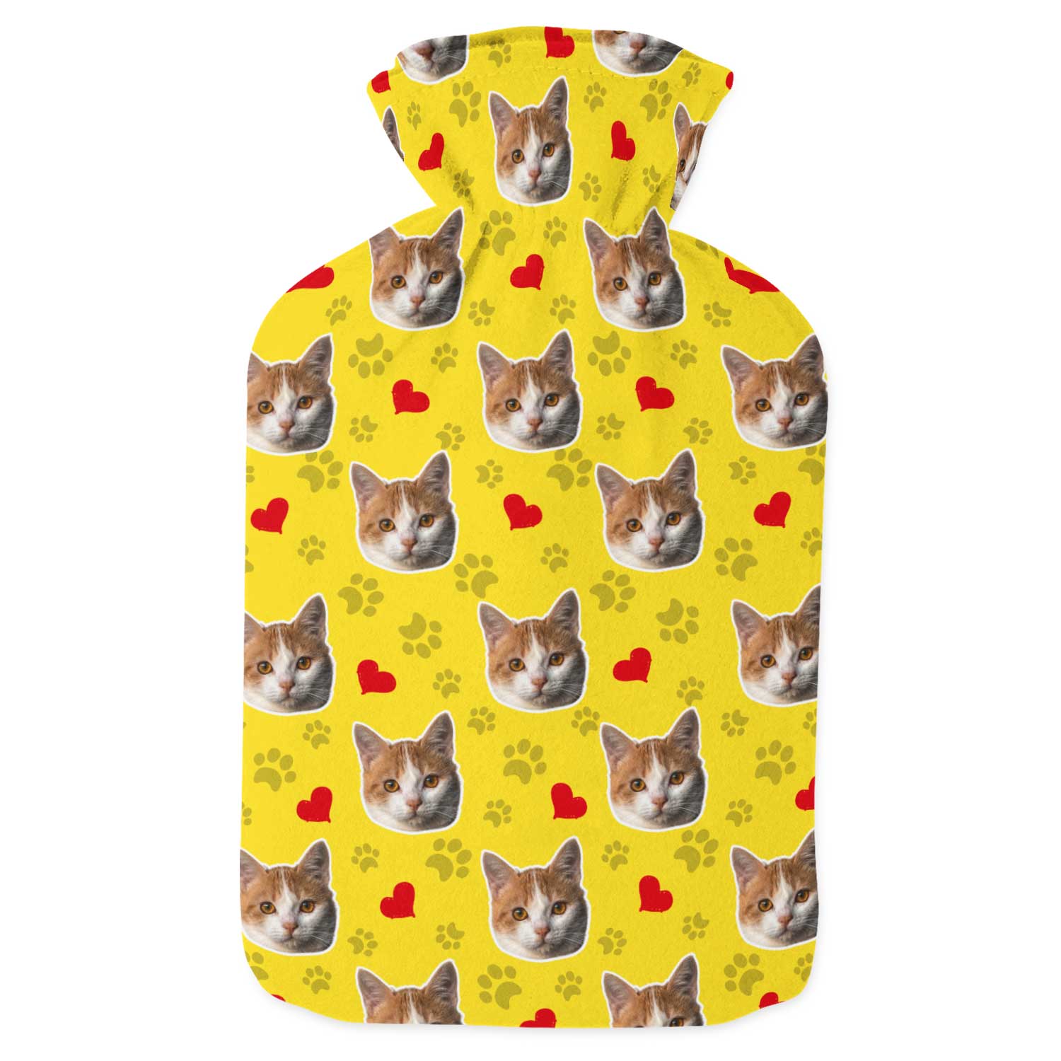 Cat Paw Prints & Hearts Hot Water Bottle