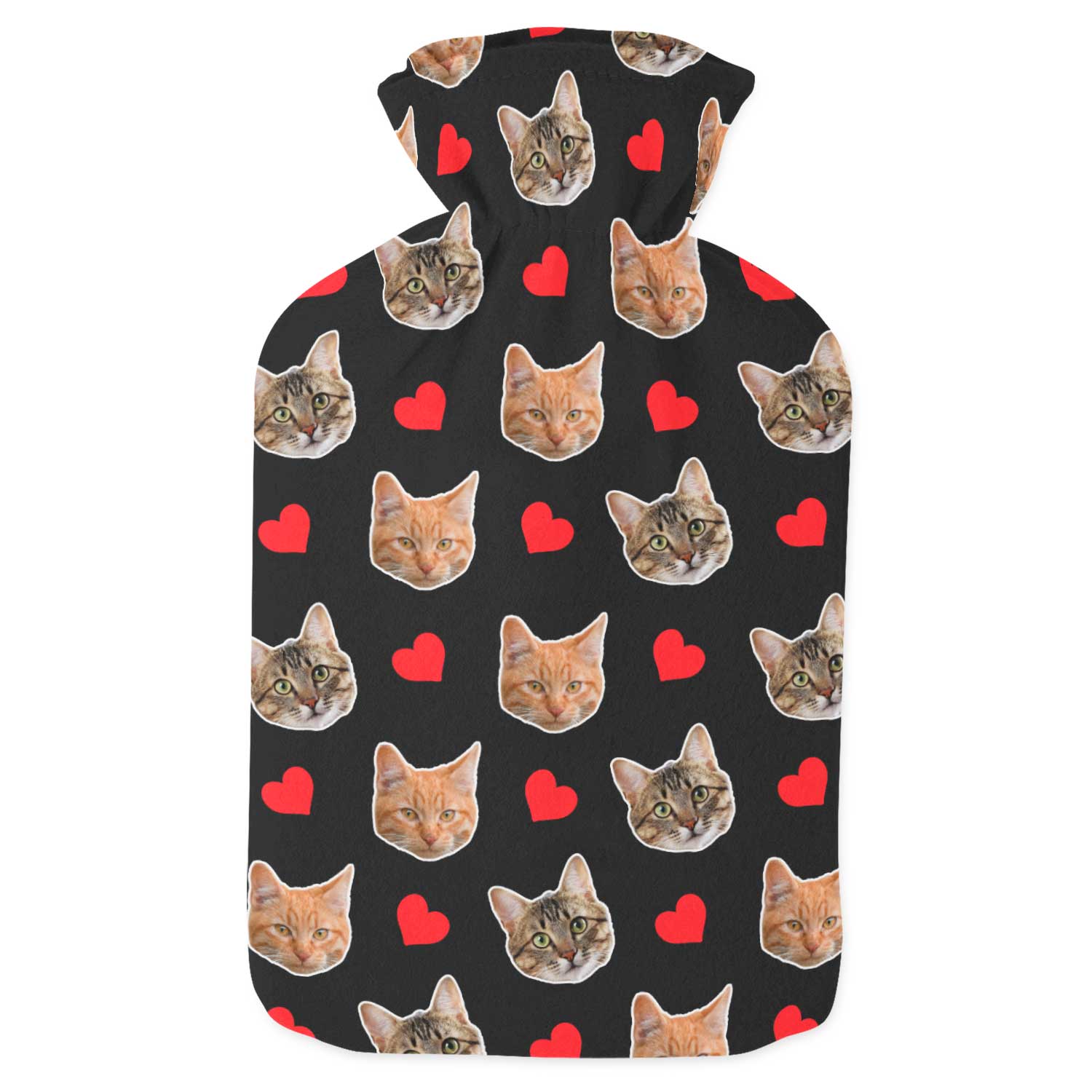 Red Hearts & Your Cat Personalised Hot Water Bottle