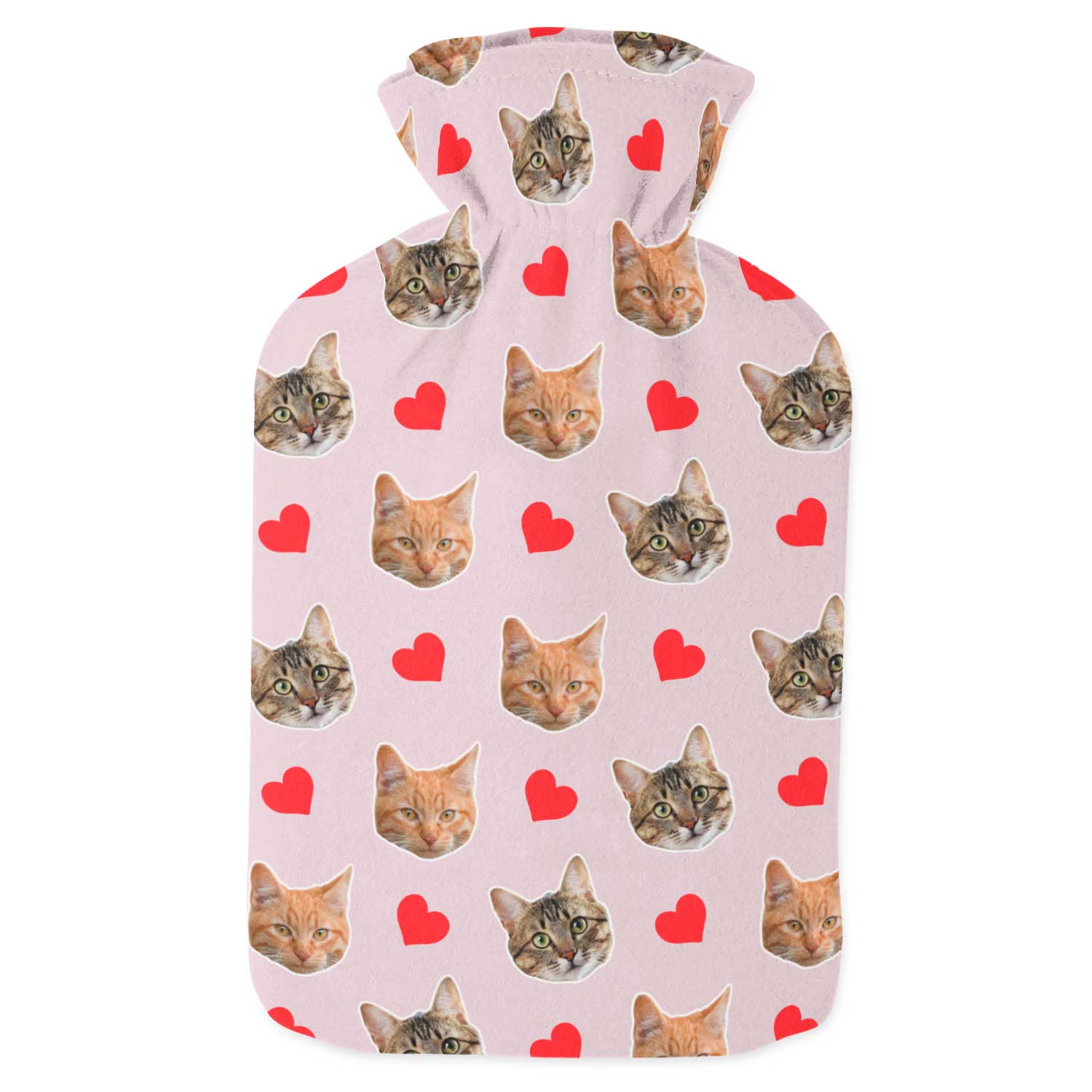 Red Hearts & Your Cat Personalised Hot Water Bottle