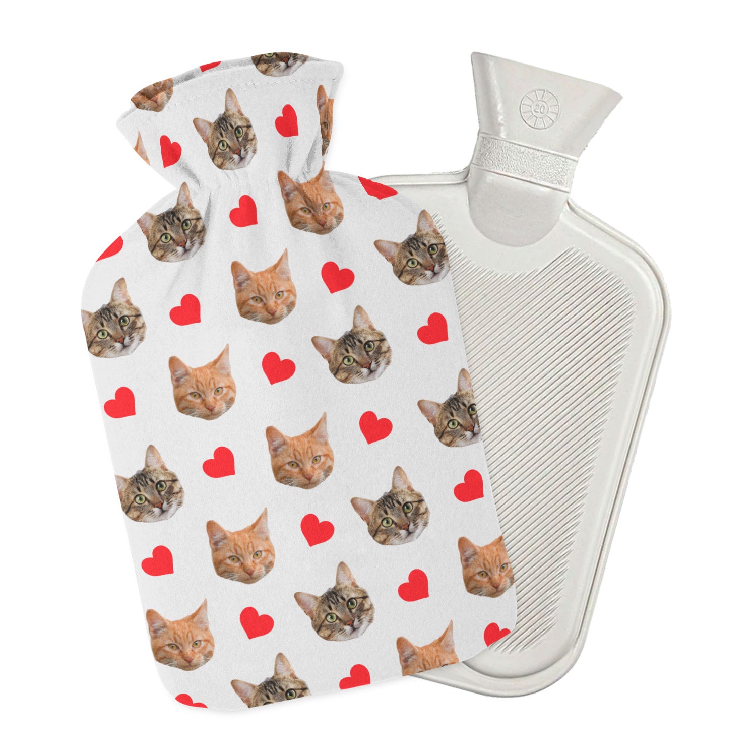 Red Hearts & Your Cat Personalised Hot Water Bottle