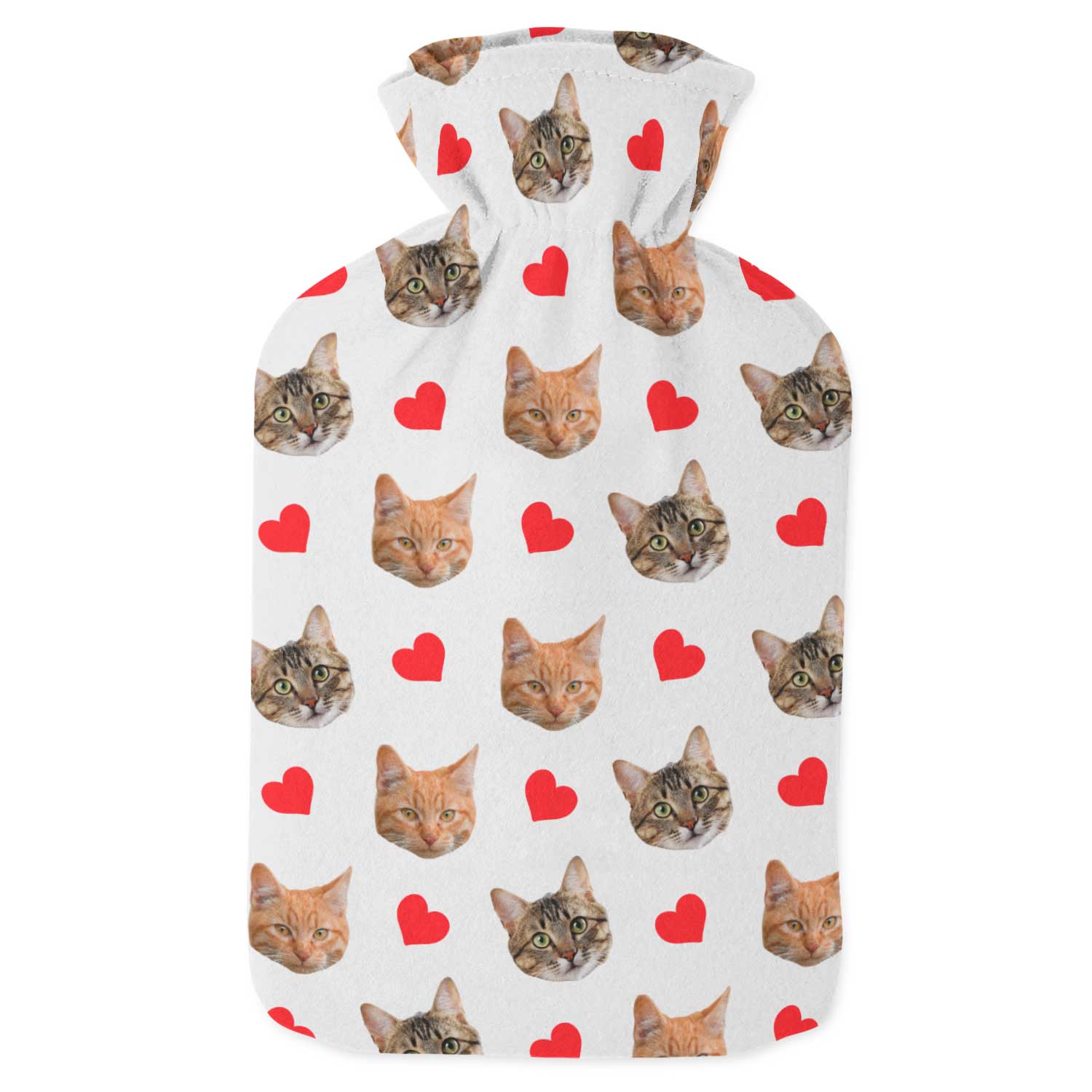 Red Hearts & Your Cat Personalised Hot Water Bottle