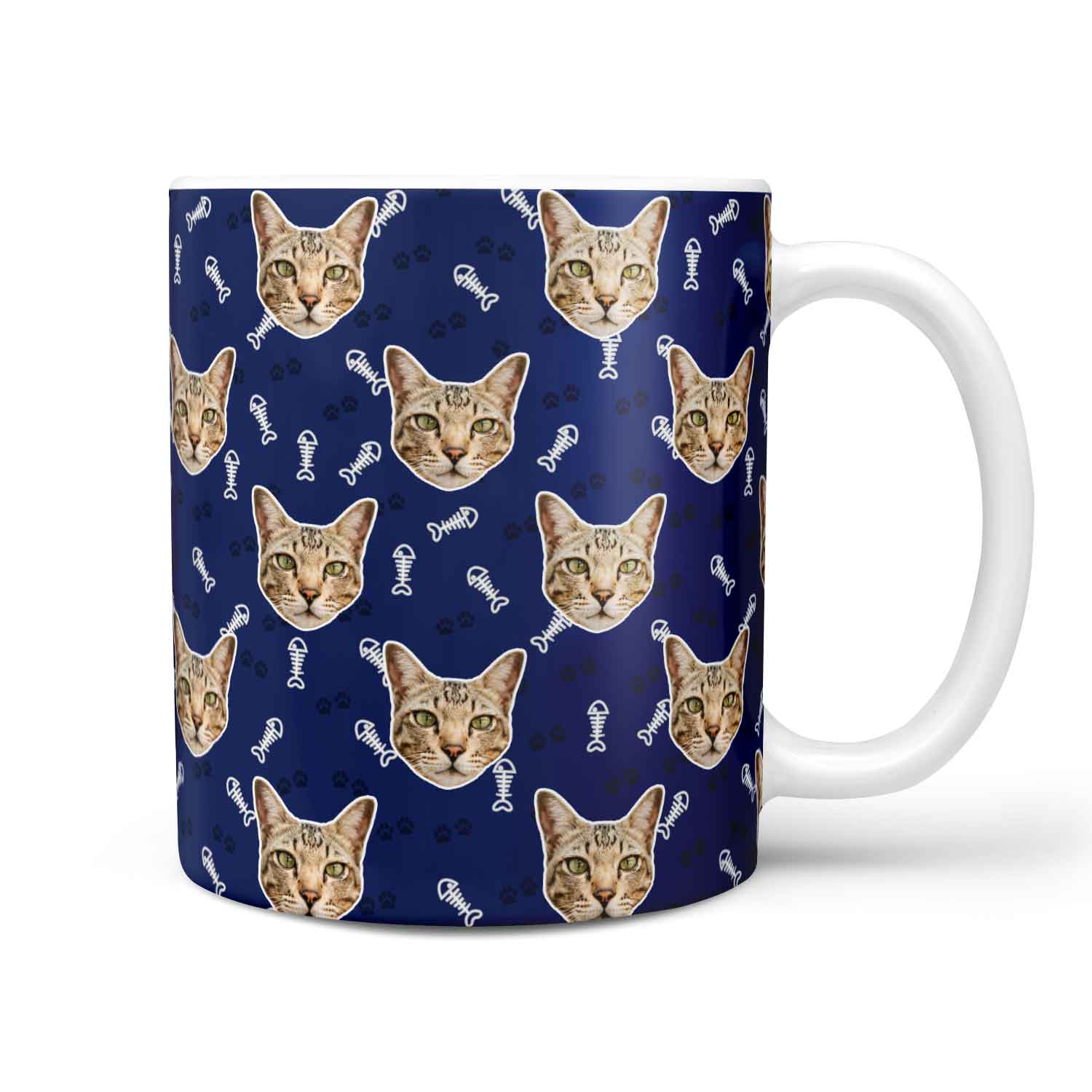 Fish Bone & Paw Print Pattern Personalised Cat Mug