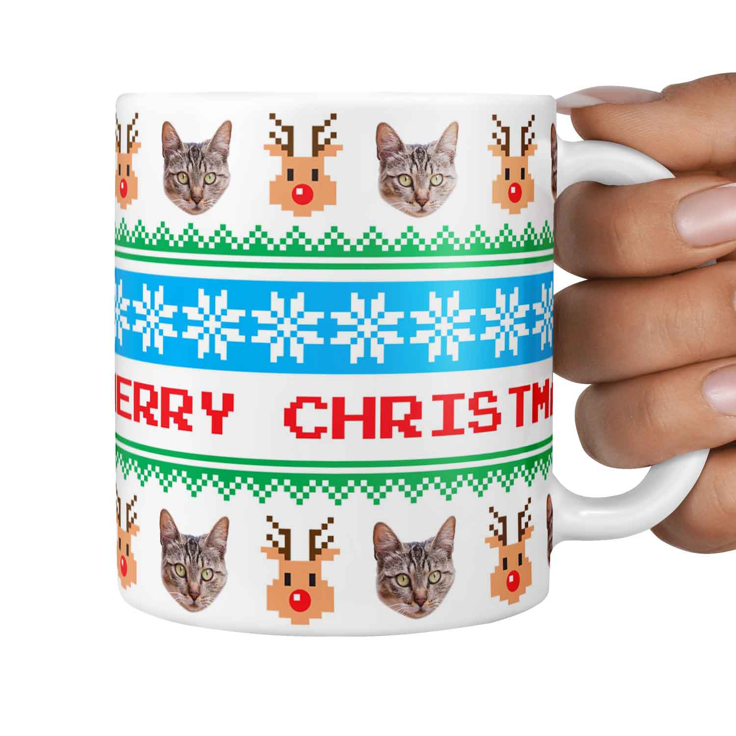 Merry Christmas Nordic Reindeer Personalised Cat Mug