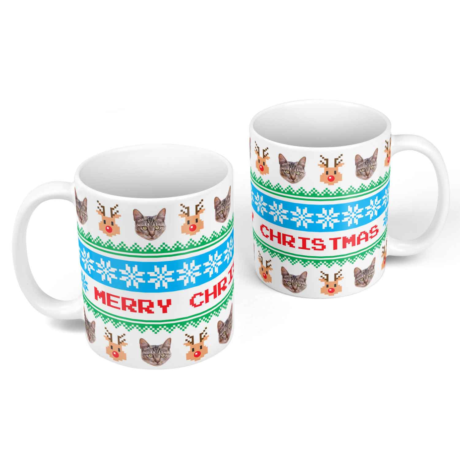 Merry Christmas Nordic Reindeer Personalised Cat Mug