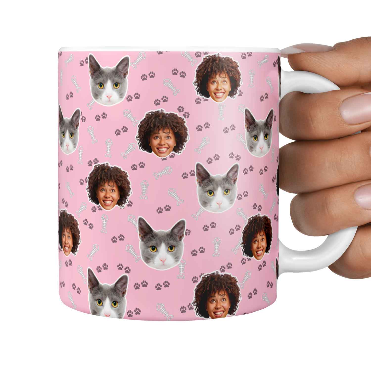 You & Your Cat Fish Bone & Paw Print Custom Cat Mug