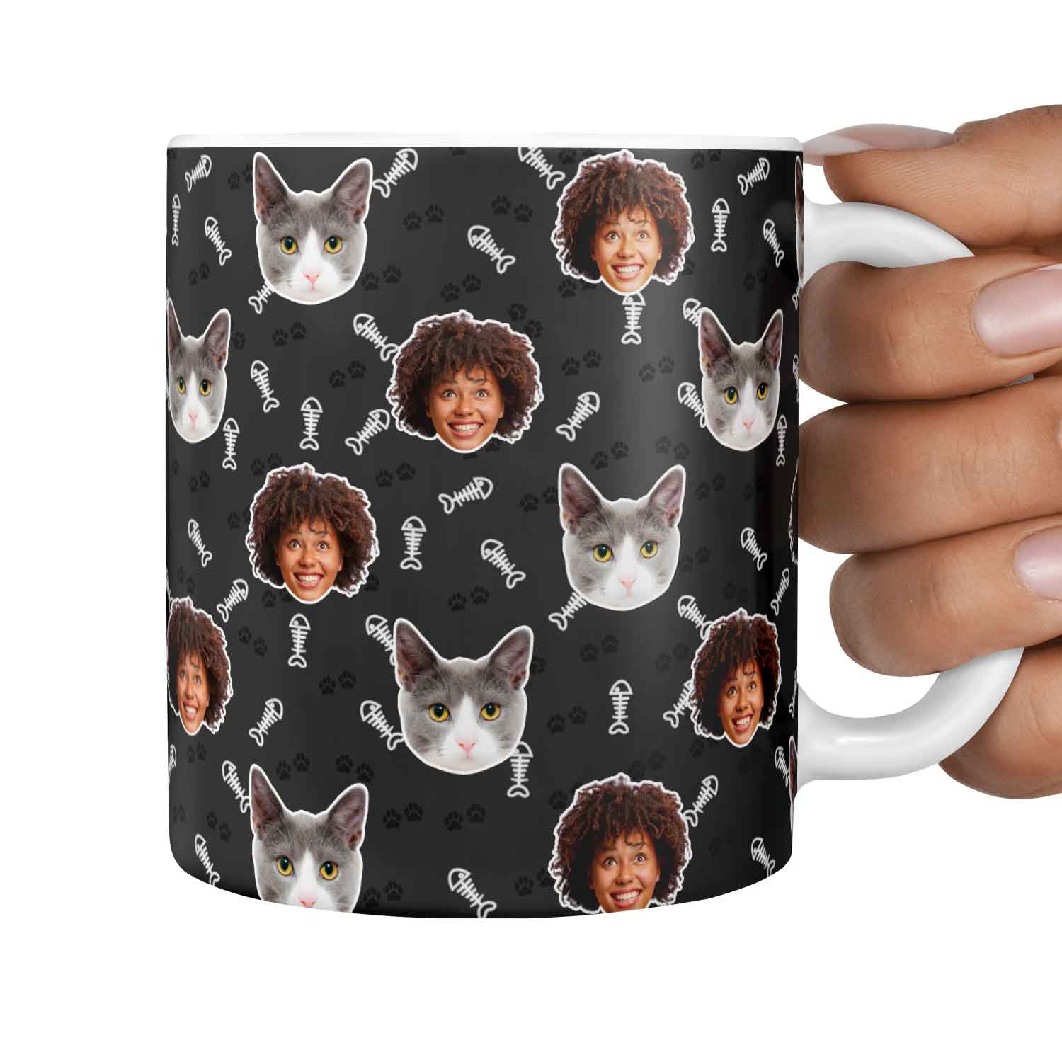 You & Your Cat Fish Bone & Paw Print Custom Cat Mug