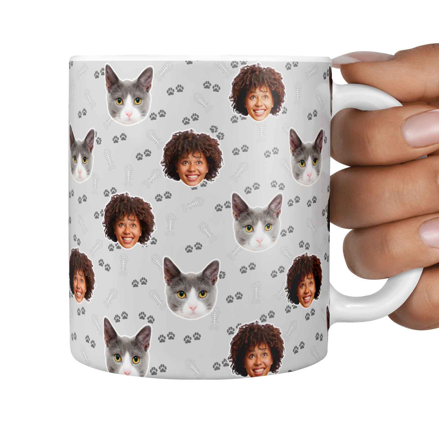 You & Your Cat Fish Bone & Paw Print Custom Cat Mug
