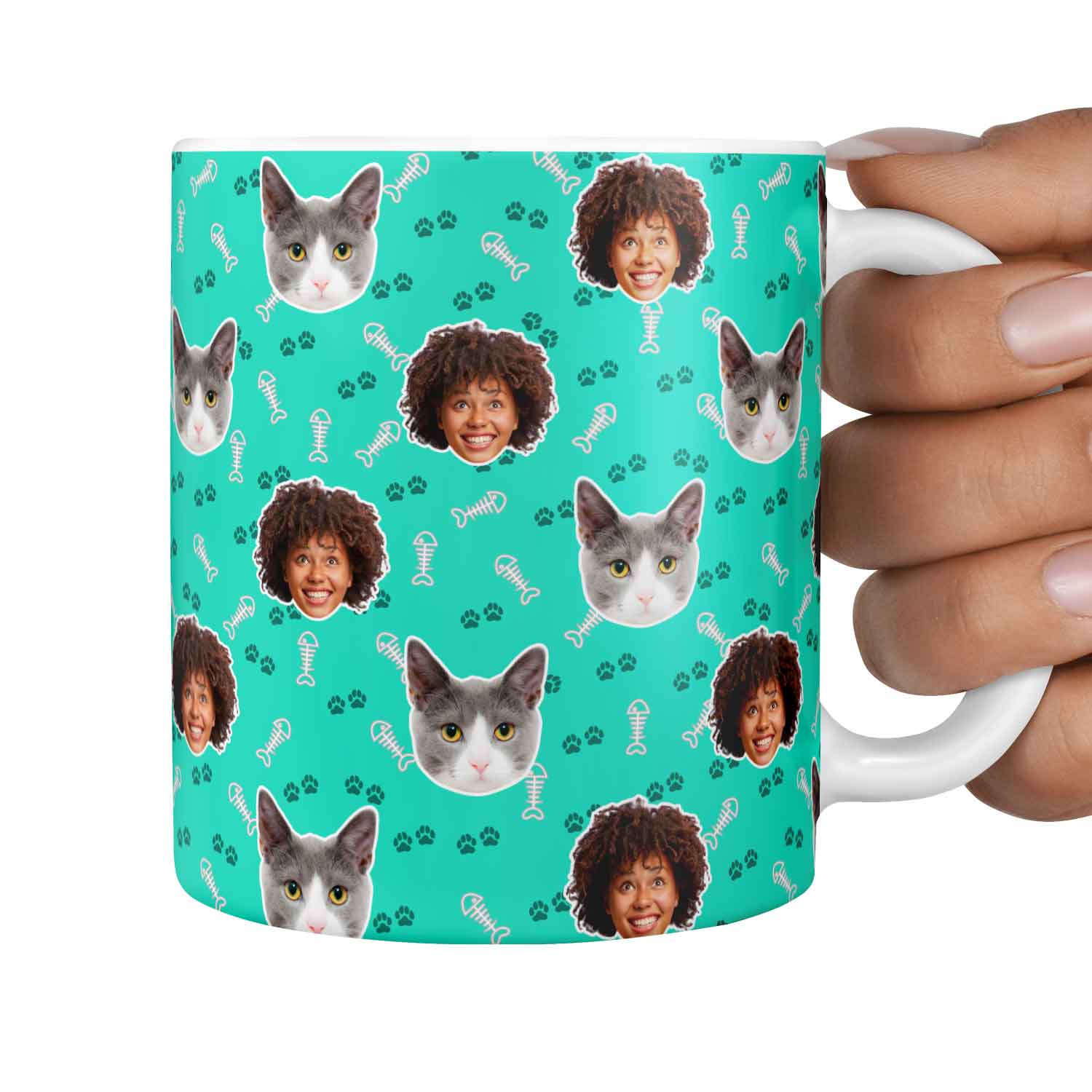 You & Your Cat Fish Bone & Paw Print Custom Cat Mug