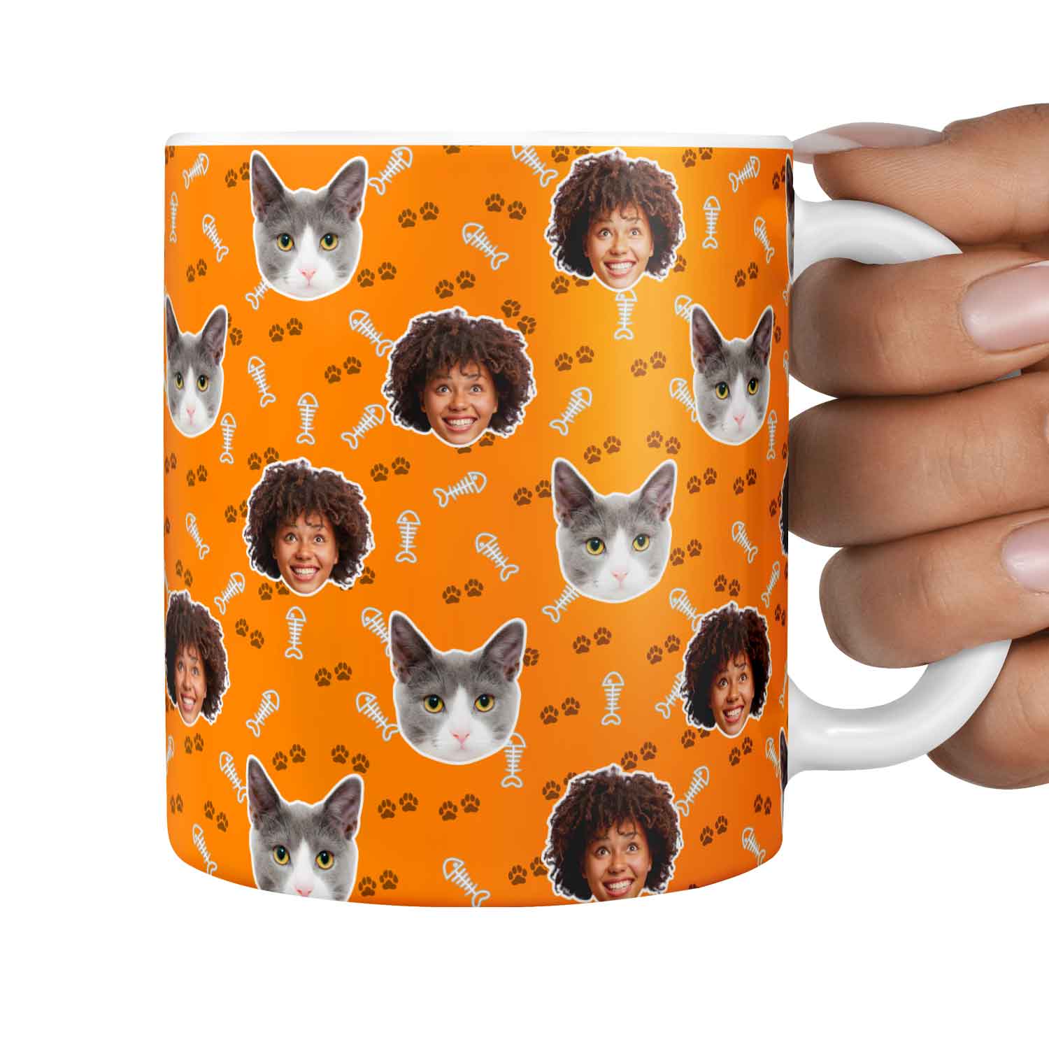 You & Your Cat Fish Bone & Paw Print Custom Cat Mug