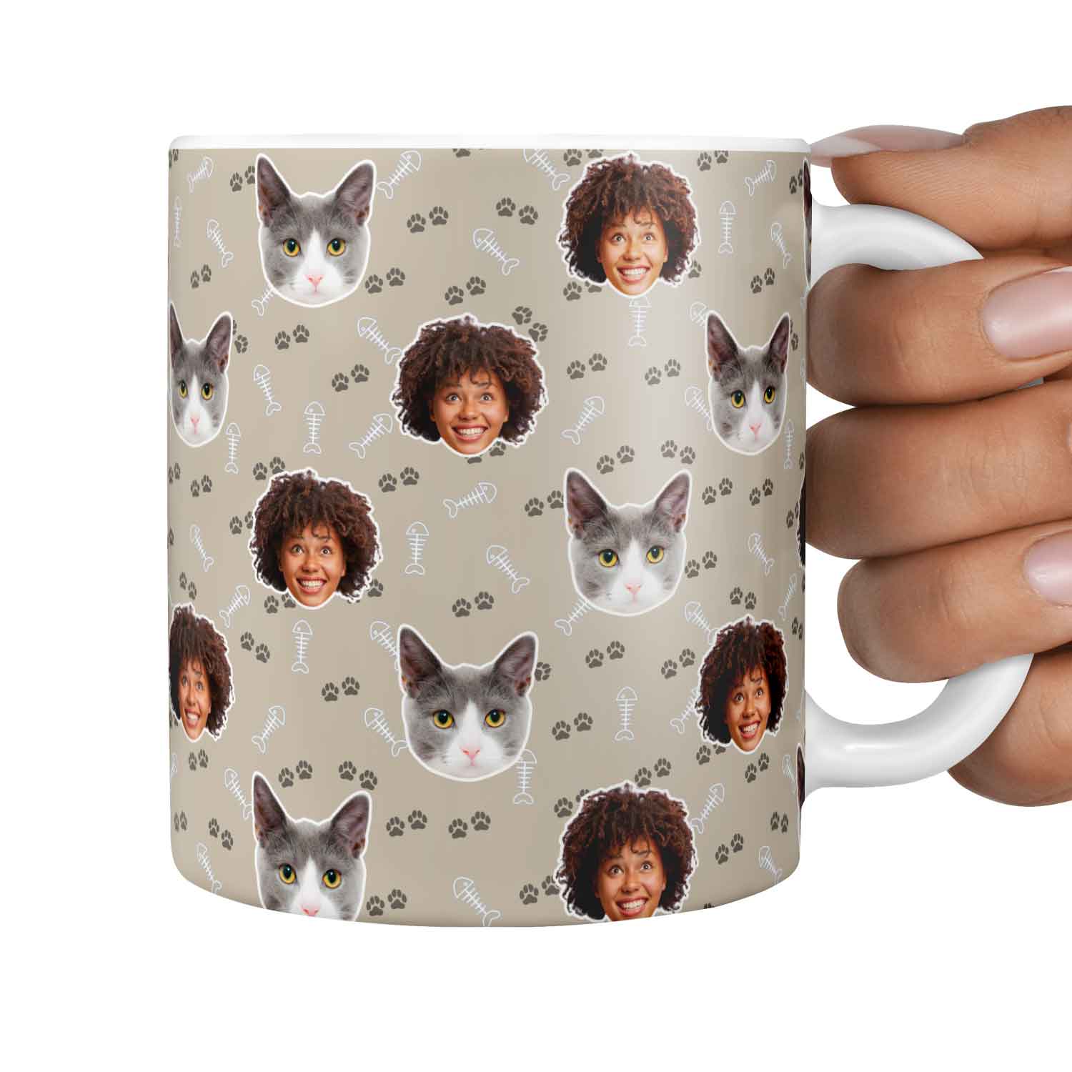 You & Your Cat Fish Bone & Paw Print Custom Cat Mug