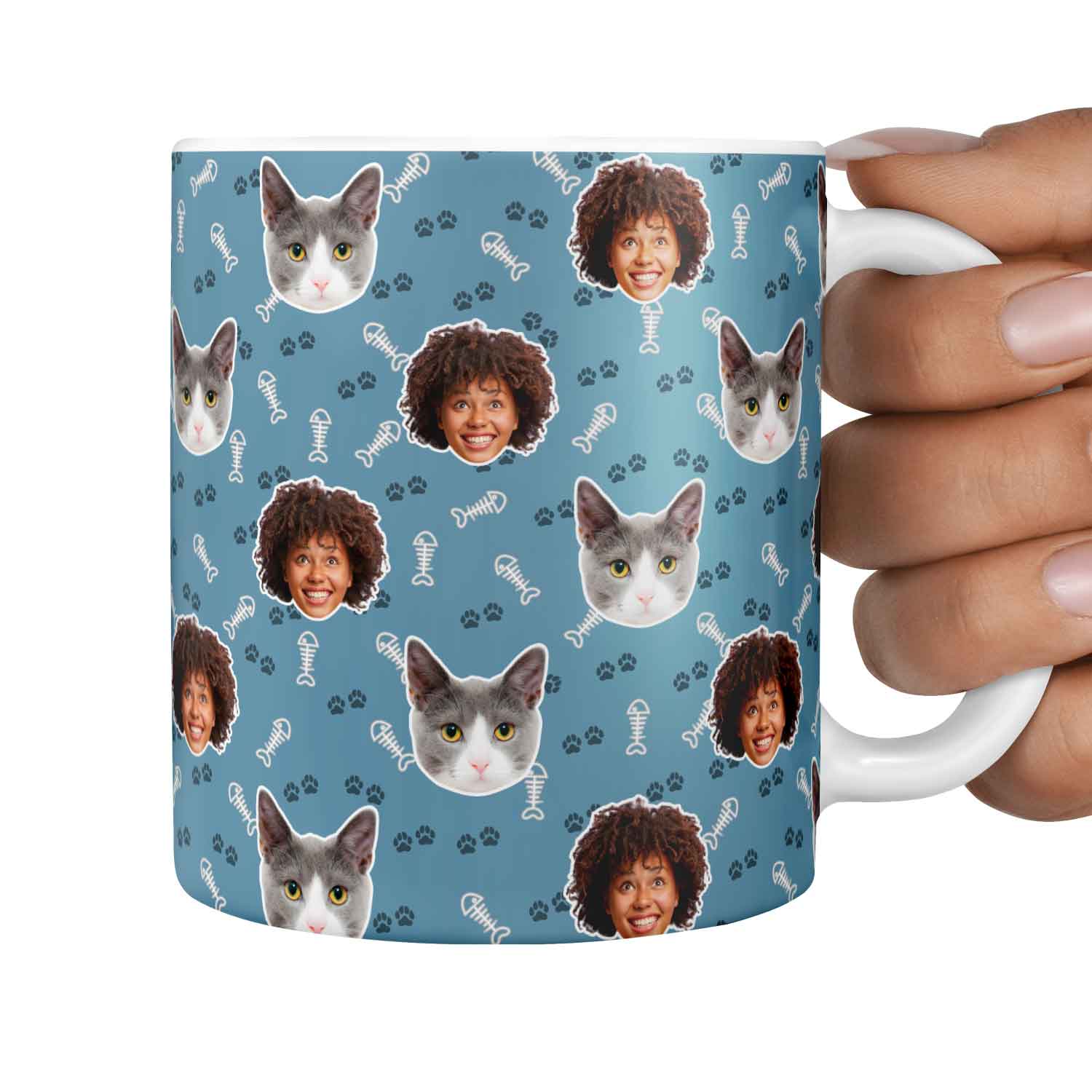 You & Your Cat Fish Bone & Paw Print Custom Cat Mug