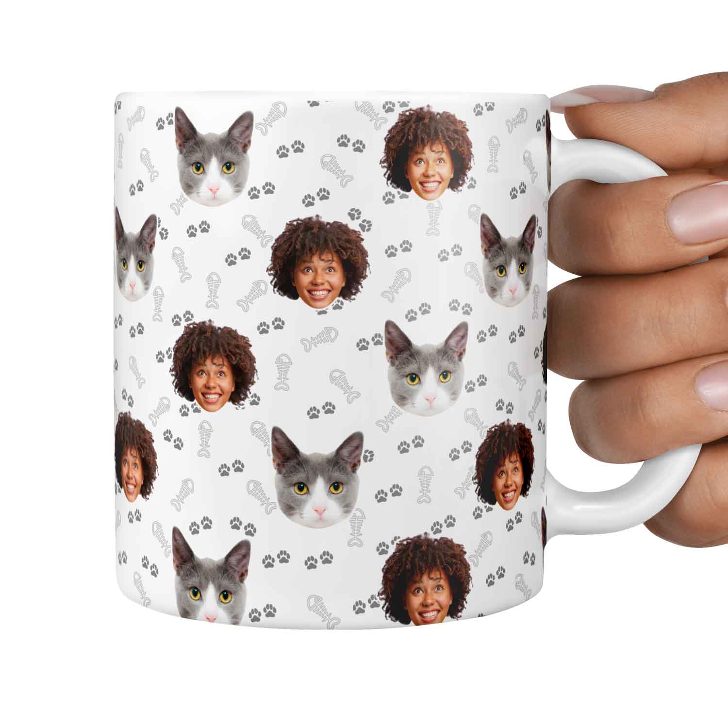 You & Your Cat Fish Bone & Paw Print Custom Cat Mug