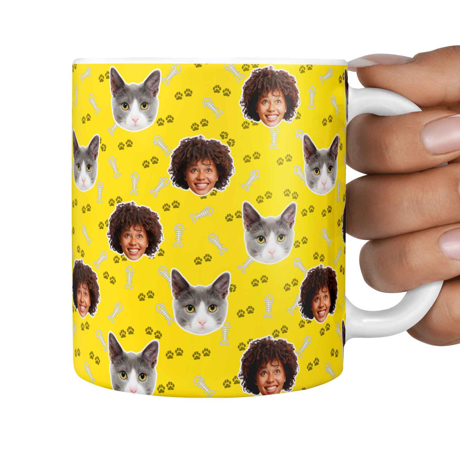You & Your Cat Fish Bone & Paw Print Custom Cat Mug