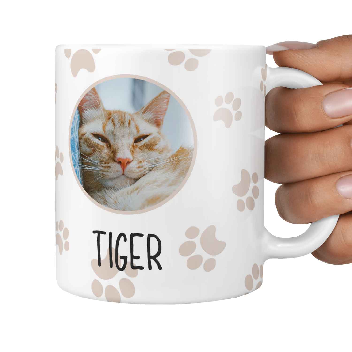 Photo and Name Paw Print Personalised Cat Mug
