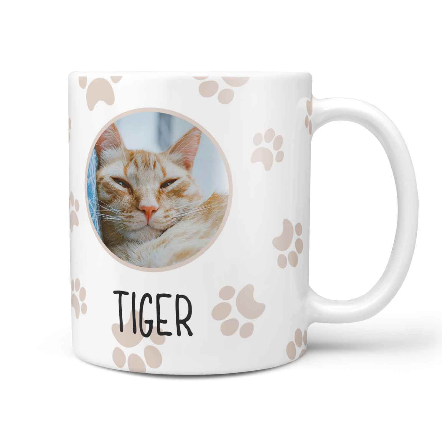 Photo and Name Paw Print Personalised Cat Mug