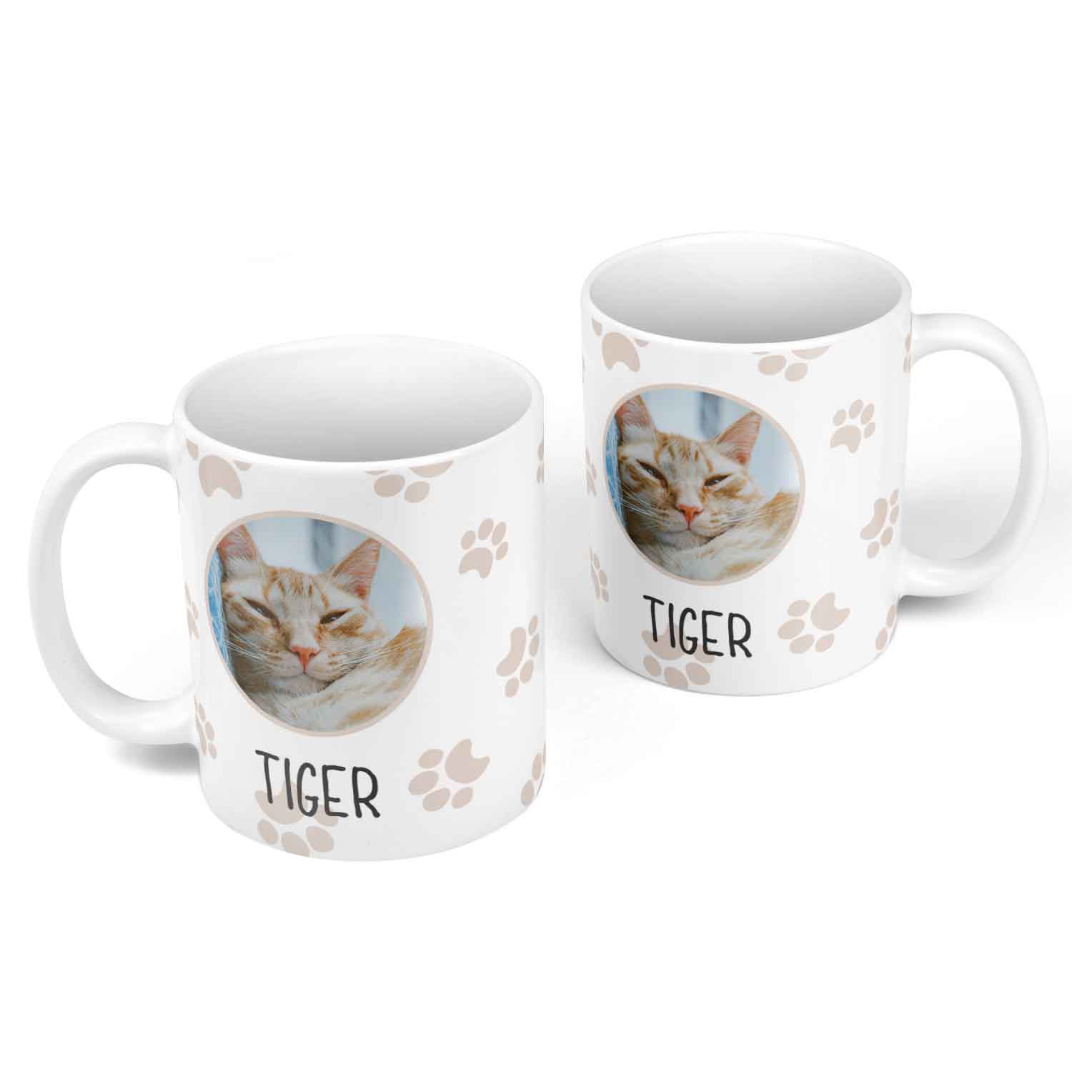 Photo and Name Paw Print Personalised Cat Mug