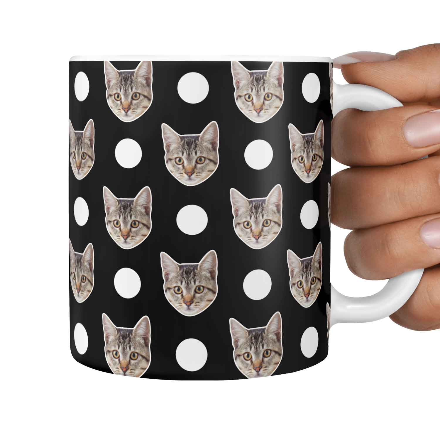 Polka Dot Pattern Personalised Cat Mug
