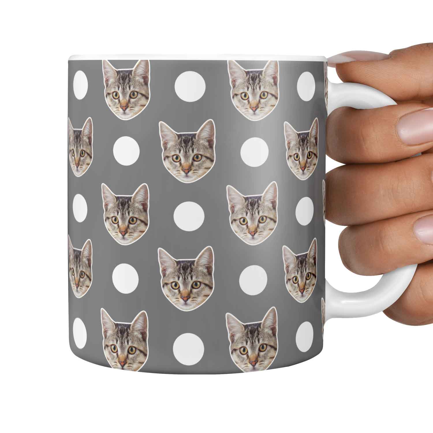 Polka Dot Pattern Personalised Cat Mug