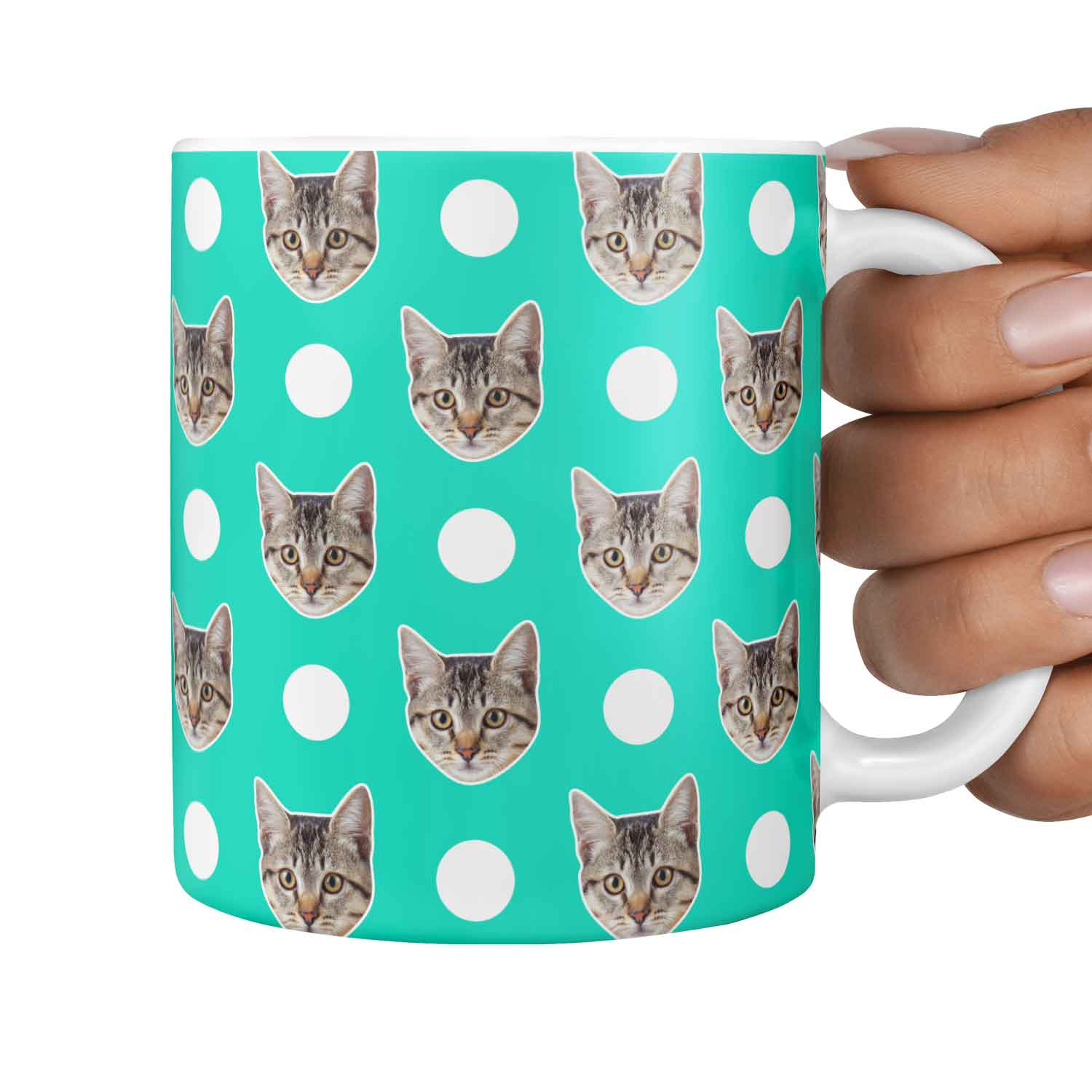Polka Dot Pattern Personalised Cat Mug