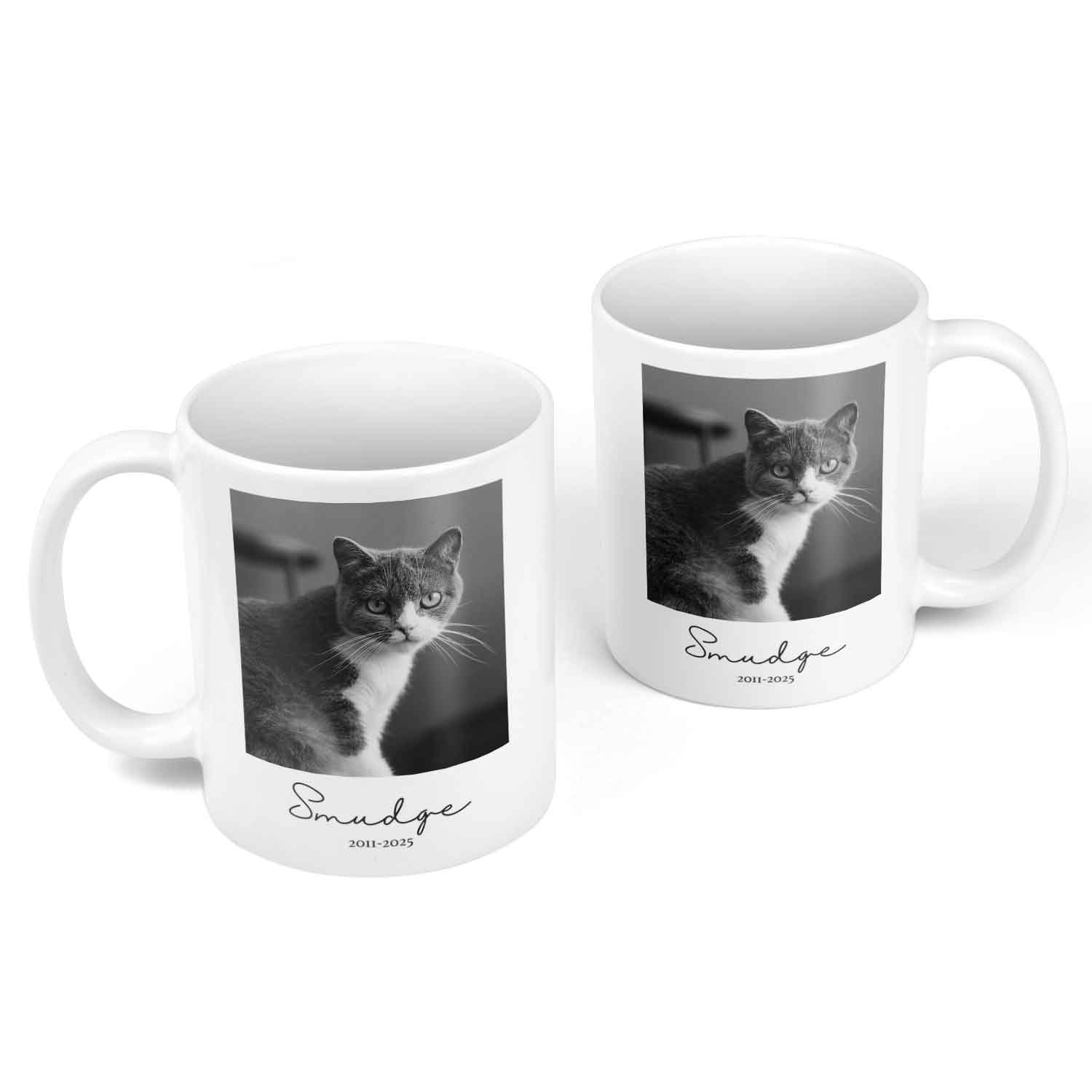Black and White Cat Photo & Name Personalised Memorial Mug