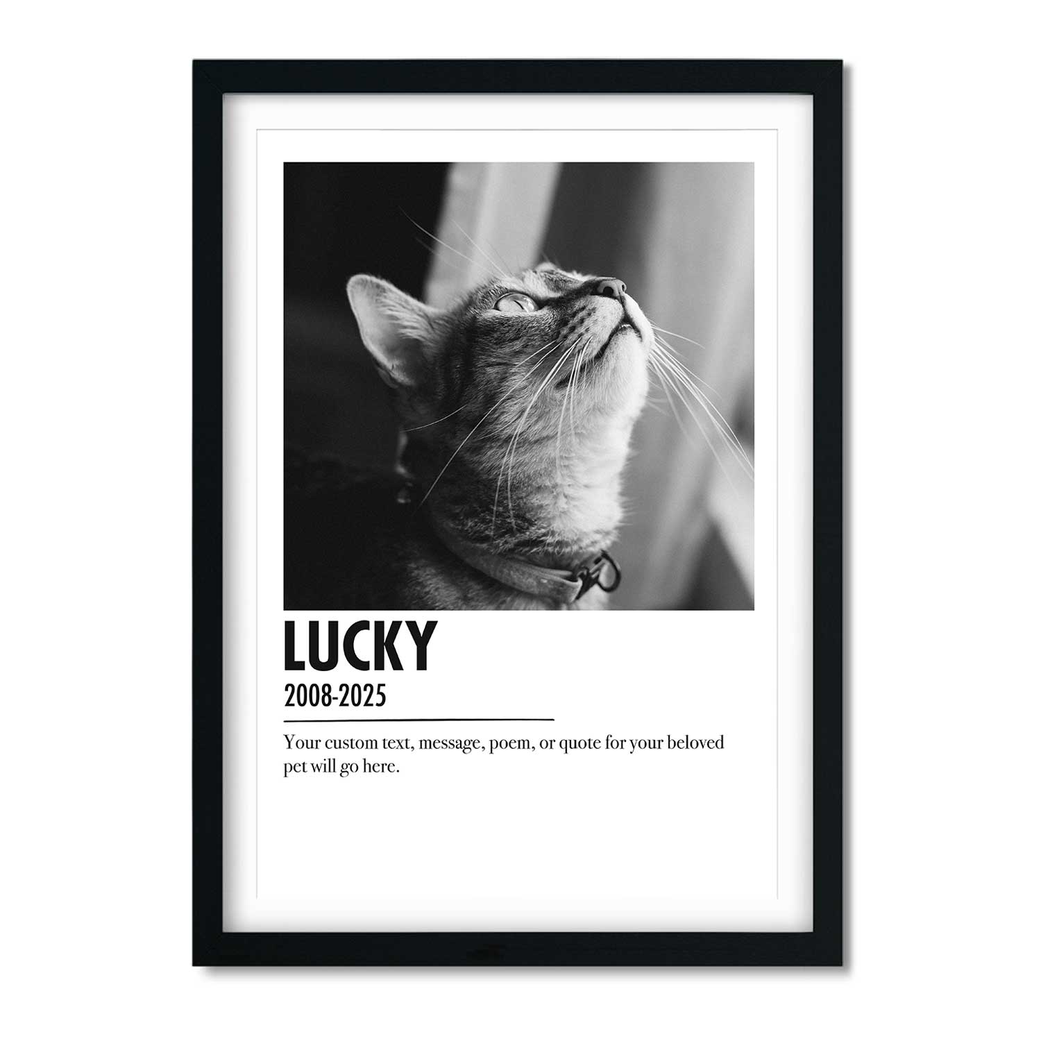 (Name) & (Date) With Custom Message Cat Memorial Print