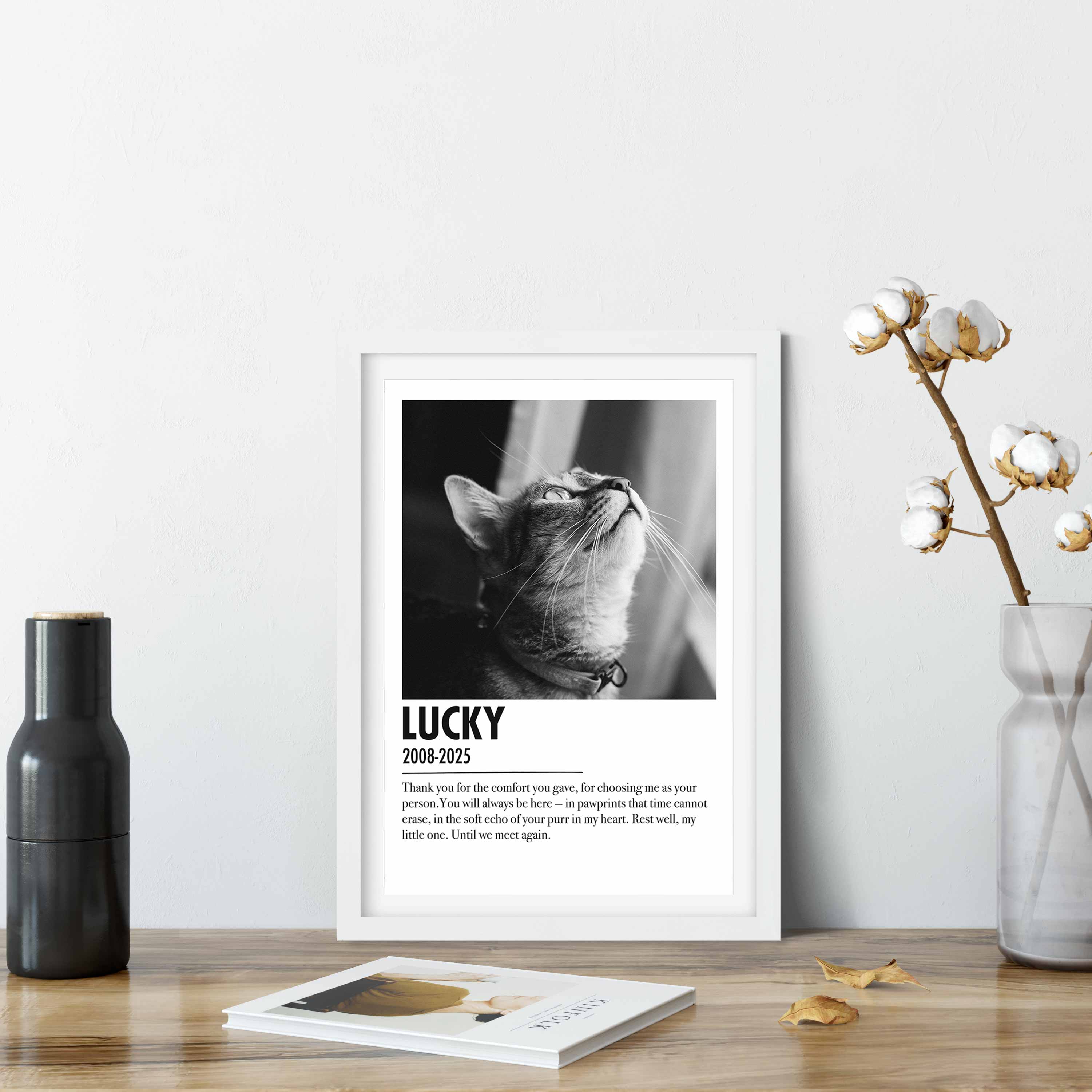 (Name) & (Date) With Custom Message Cat Memorial Print