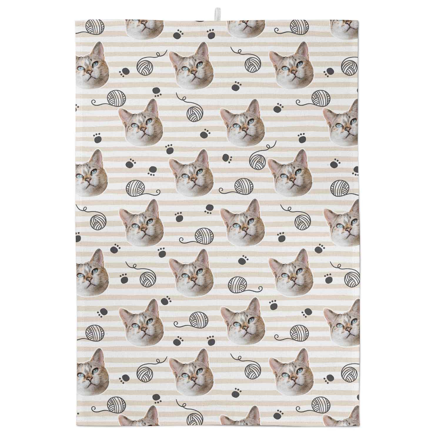 Yarn & Cat Paw Prints Personalised Tea Towel