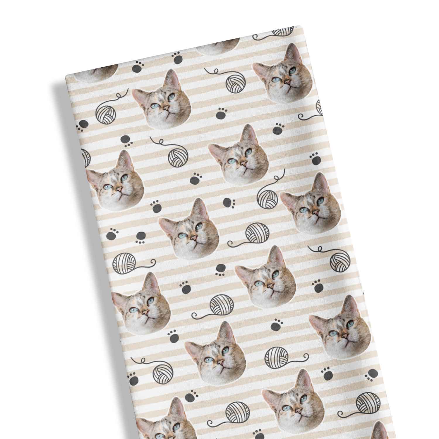 Yarn & Cat Paw Prints Personalised Tea Towel