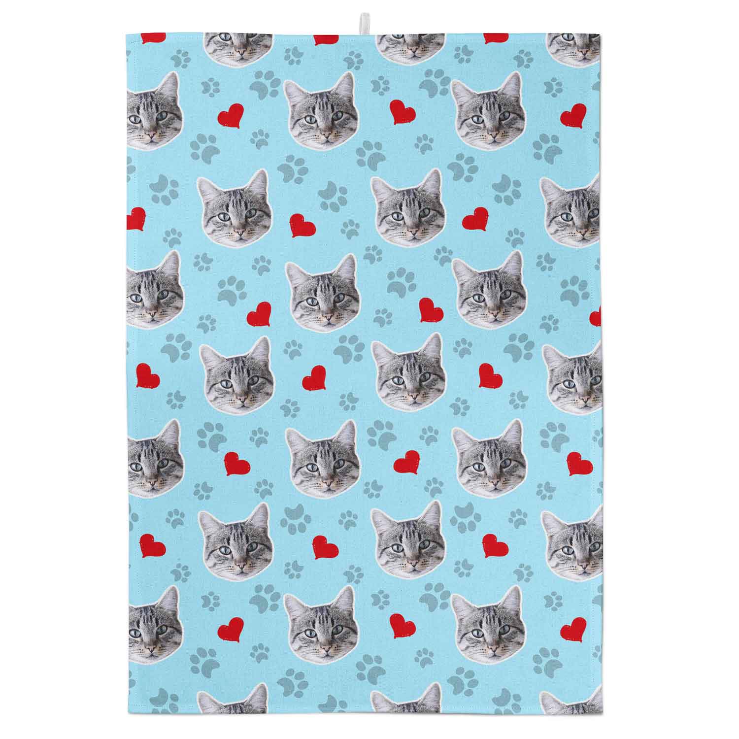 Cat Paw Prints & Hearts Background Tea Towel