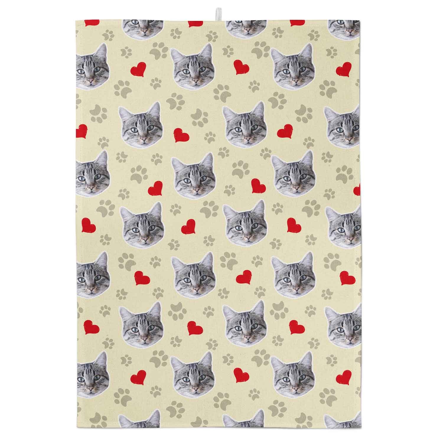 Cat Paw Prints & Hearts Background Tea Towel