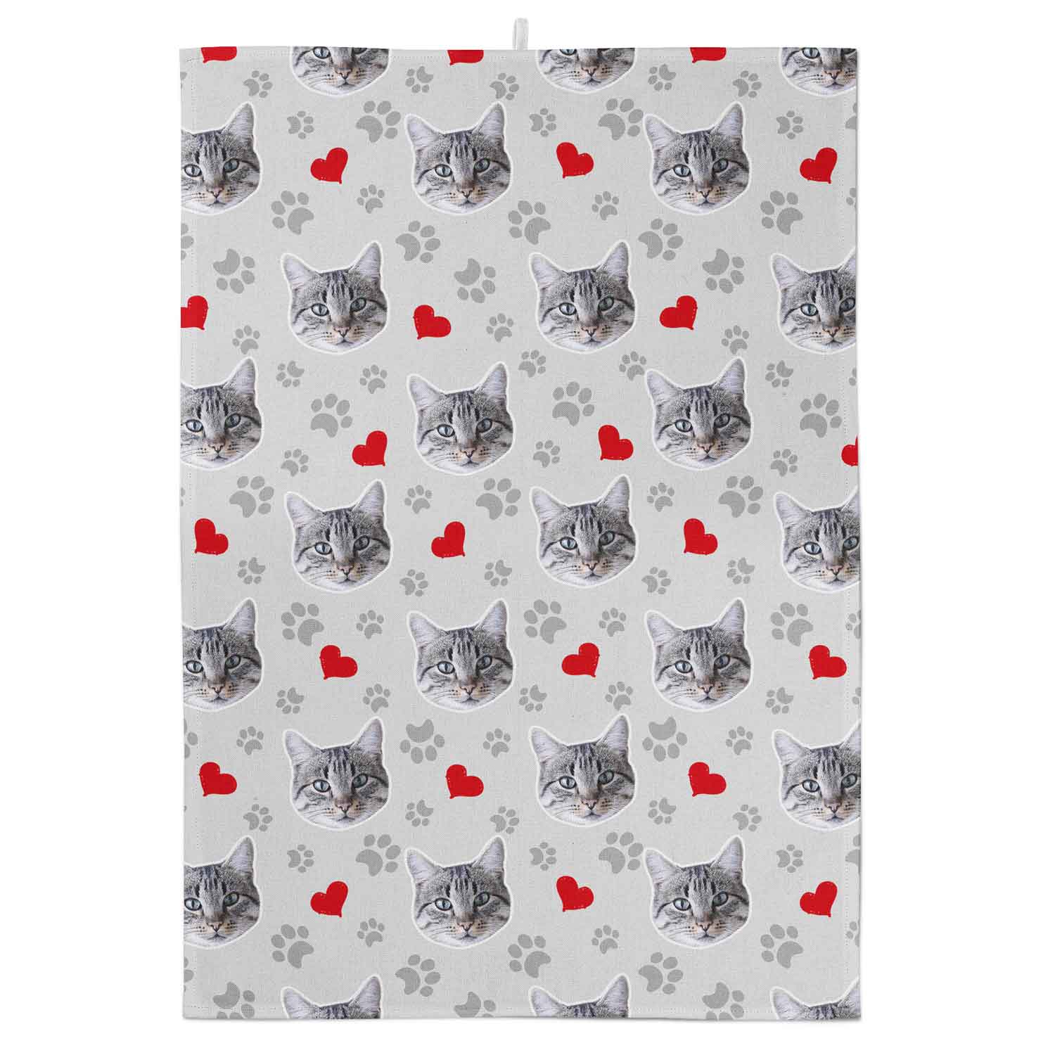 Cat Paw Prints & Hearts Background Tea Towel