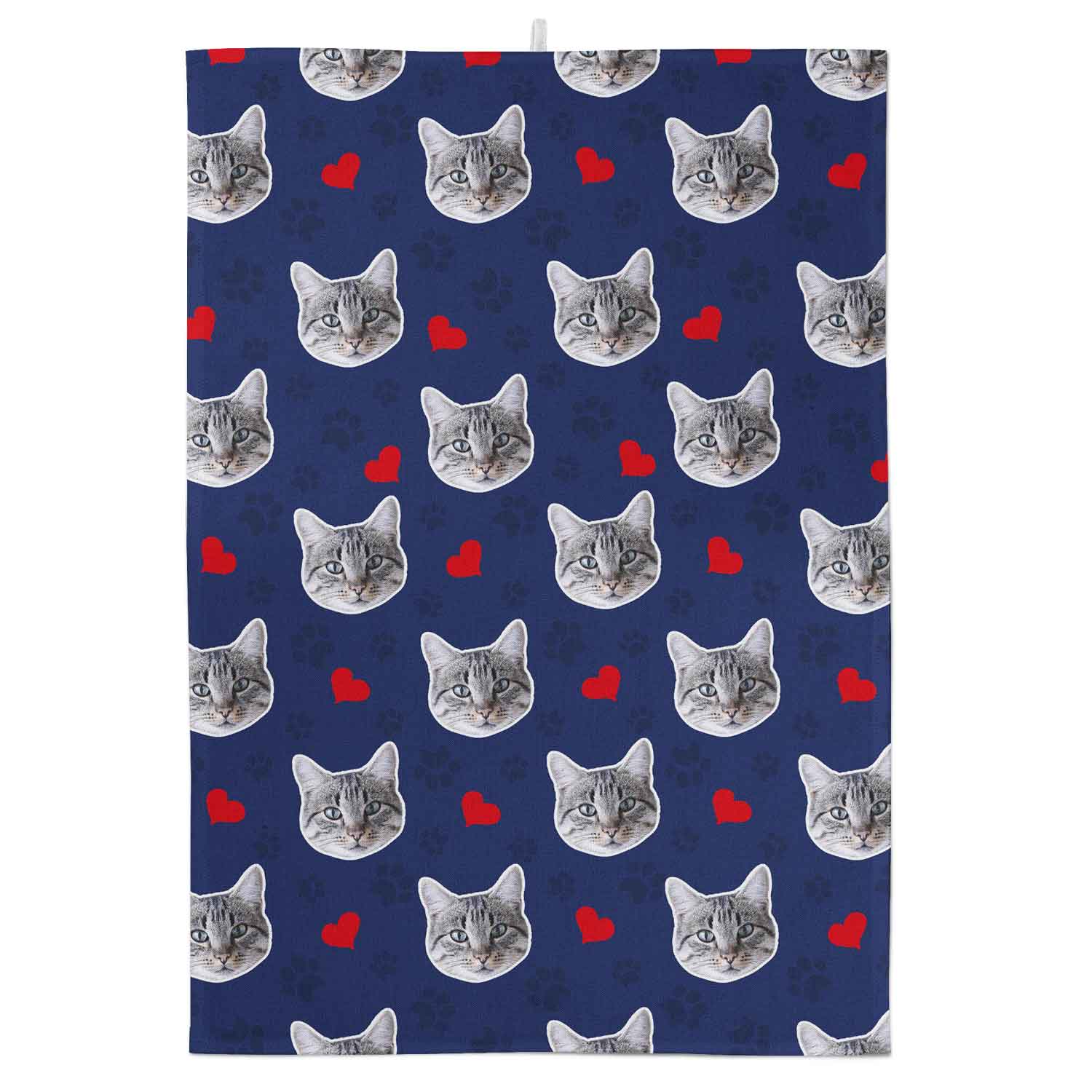 Cat Paw Prints & Hearts Background Tea Towel