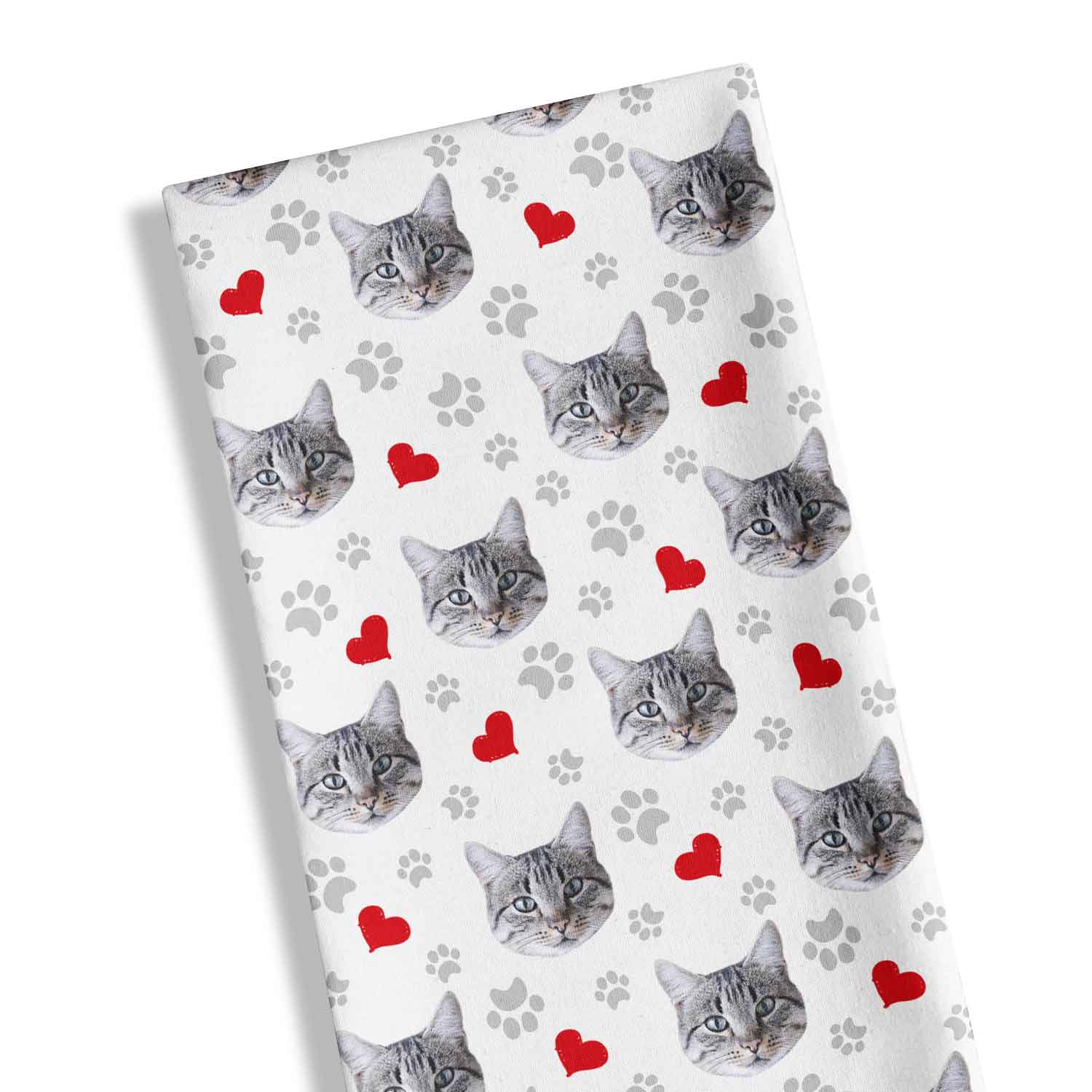 Cat Paw Prints & Hearts Background Tea Towel