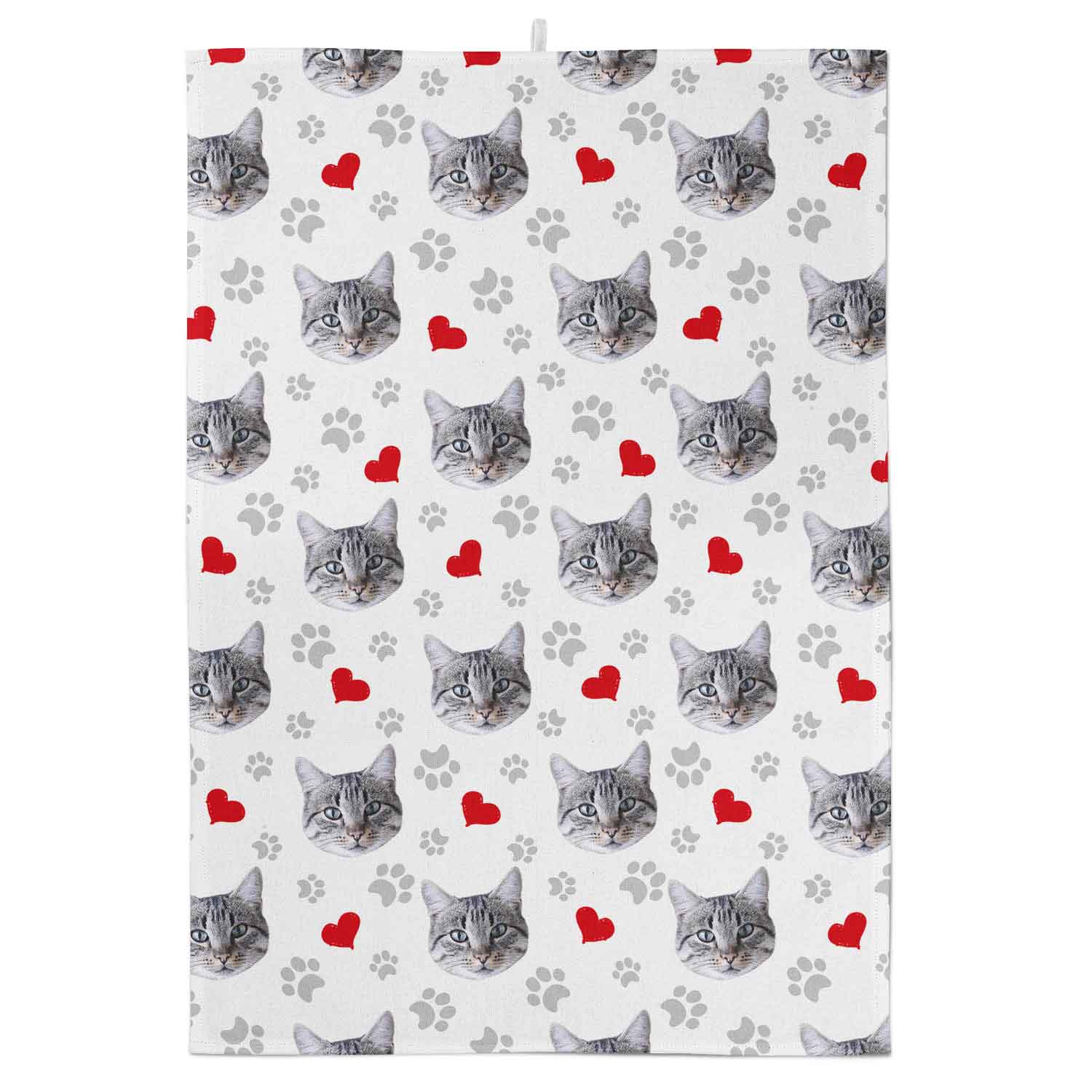 Cat Paw Prints & Hearts Background Tea Towel