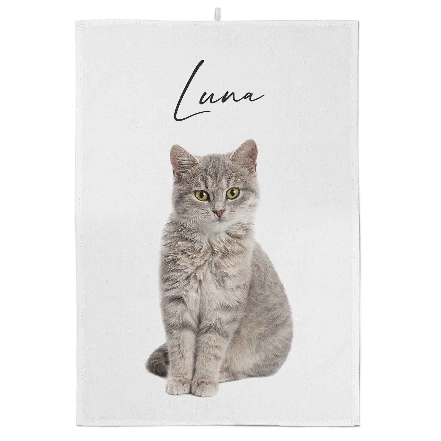Your Cat & Scripted Name Personalised Tea Towel