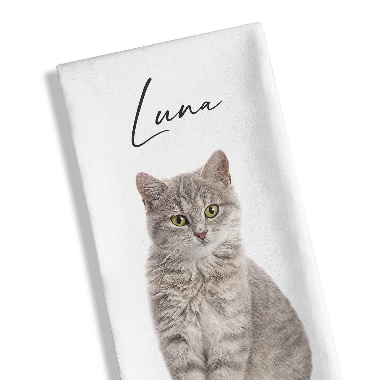 Your Cat & Scripted Name Personalised Tea Towel