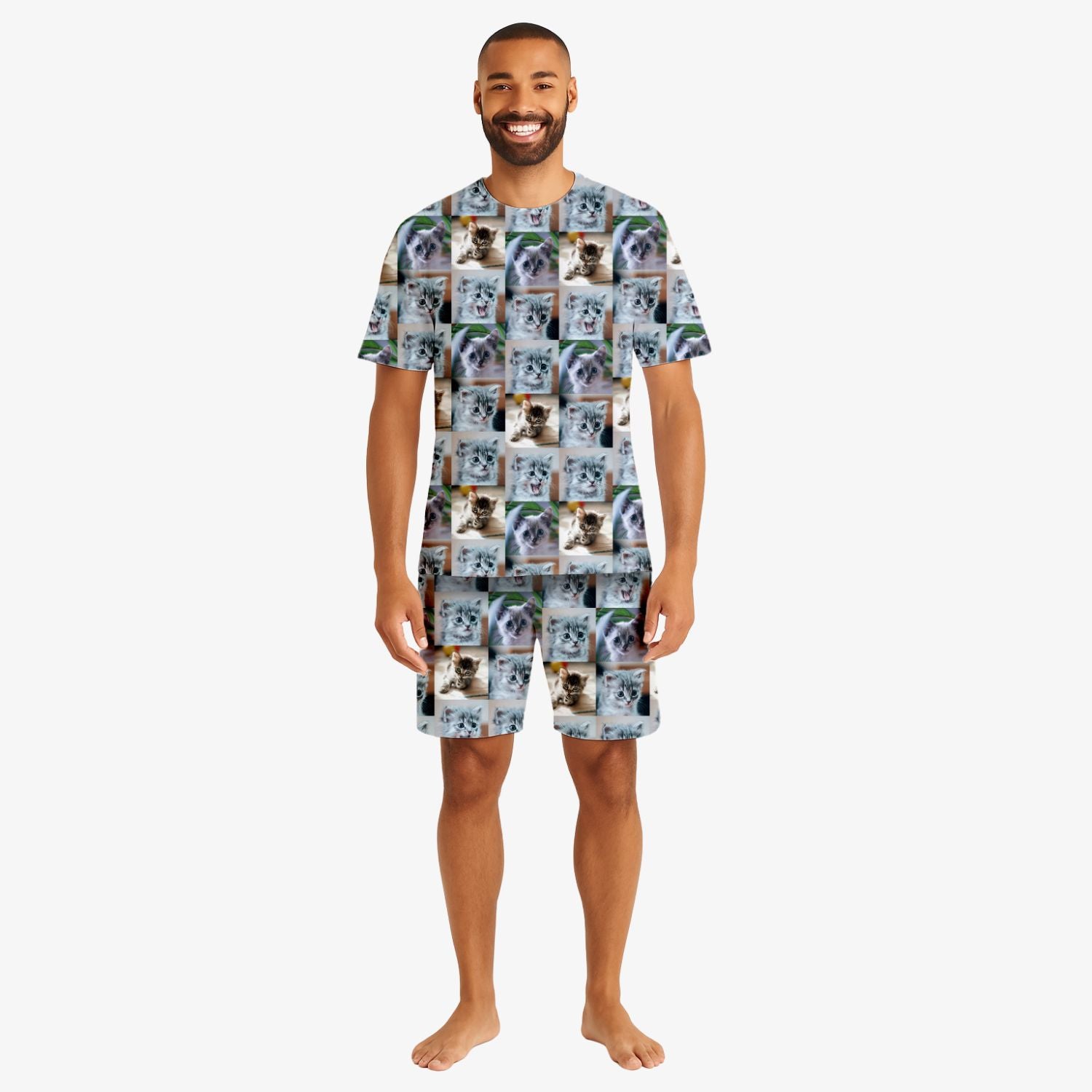 Men's Cat Photo Collage PJs - Shorts Set