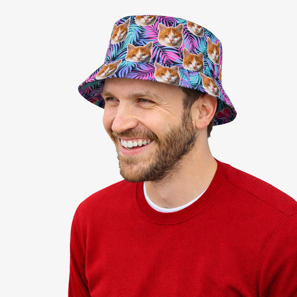 Neon Tropical Cat Faces Custom Bucket Hat