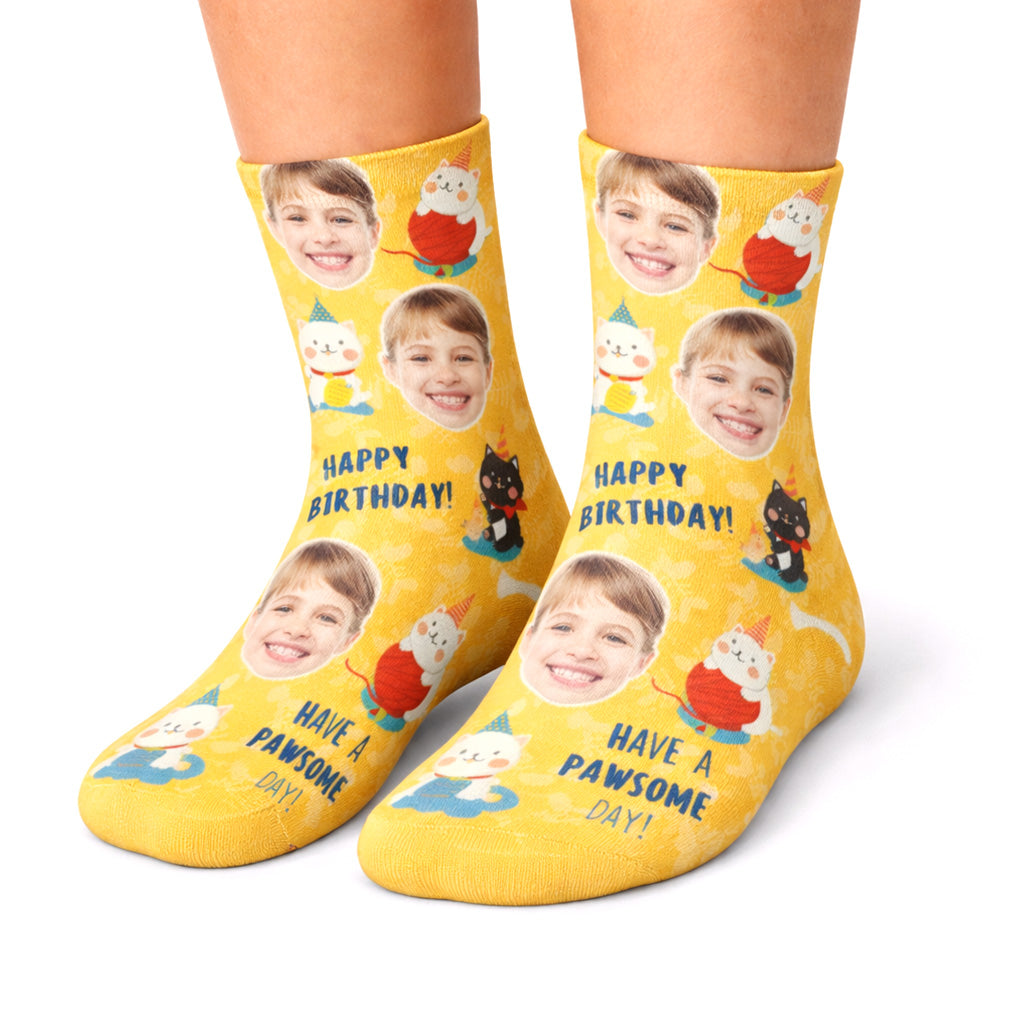 Pawsome Cat Personalised Kids Birthday Socks