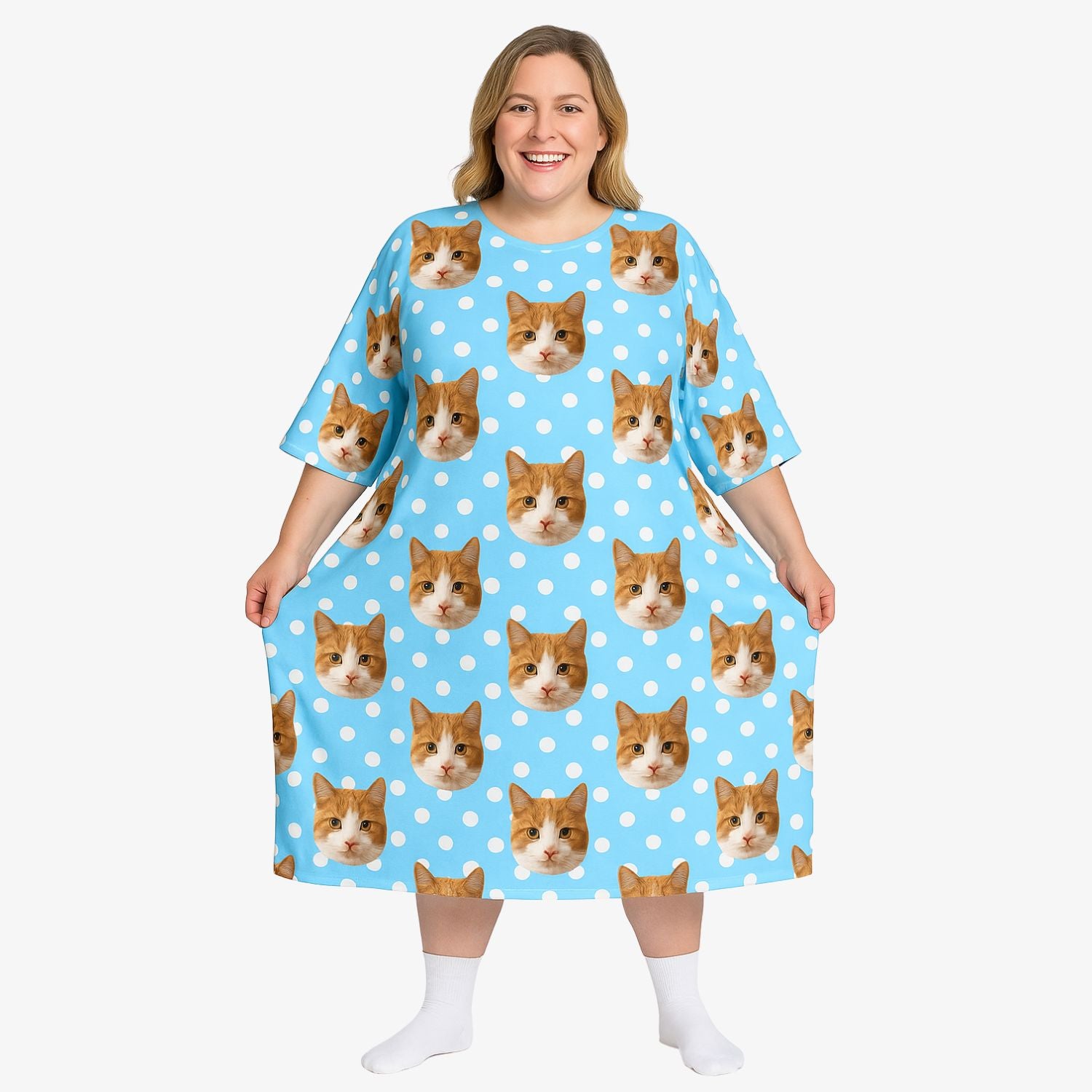 Polka Dot Cat Faces Custom Sleep Tee